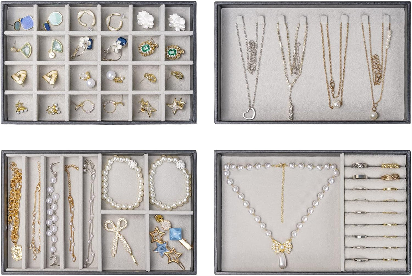 Stackable Jewelry Organizer Trays for Drawers, Storage for Earring Necklace Rings Bracelet with