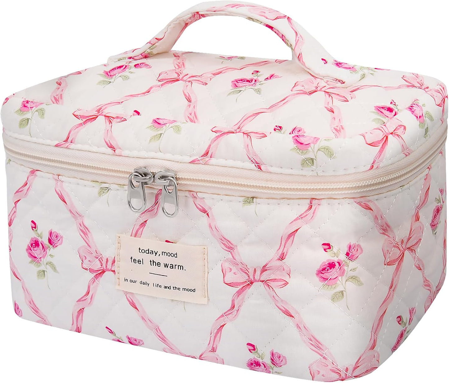 Large Makeup Bag, Cute Cosmetic Bag for Women Girls, Floral Coquette Aesthetic Toiletry Bag, Travel Make Up Organizer Bag (BDLH)