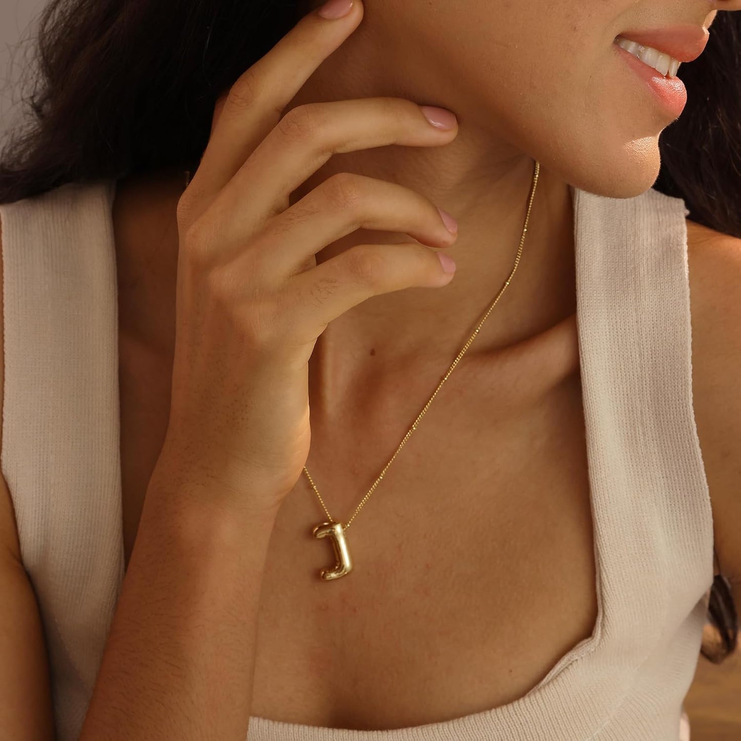 Bubble Initial Necklace; 14K Gold Plated Balloon Letter Pendant; Custom Name Jewelry; Trendy Chunky Gift for Women