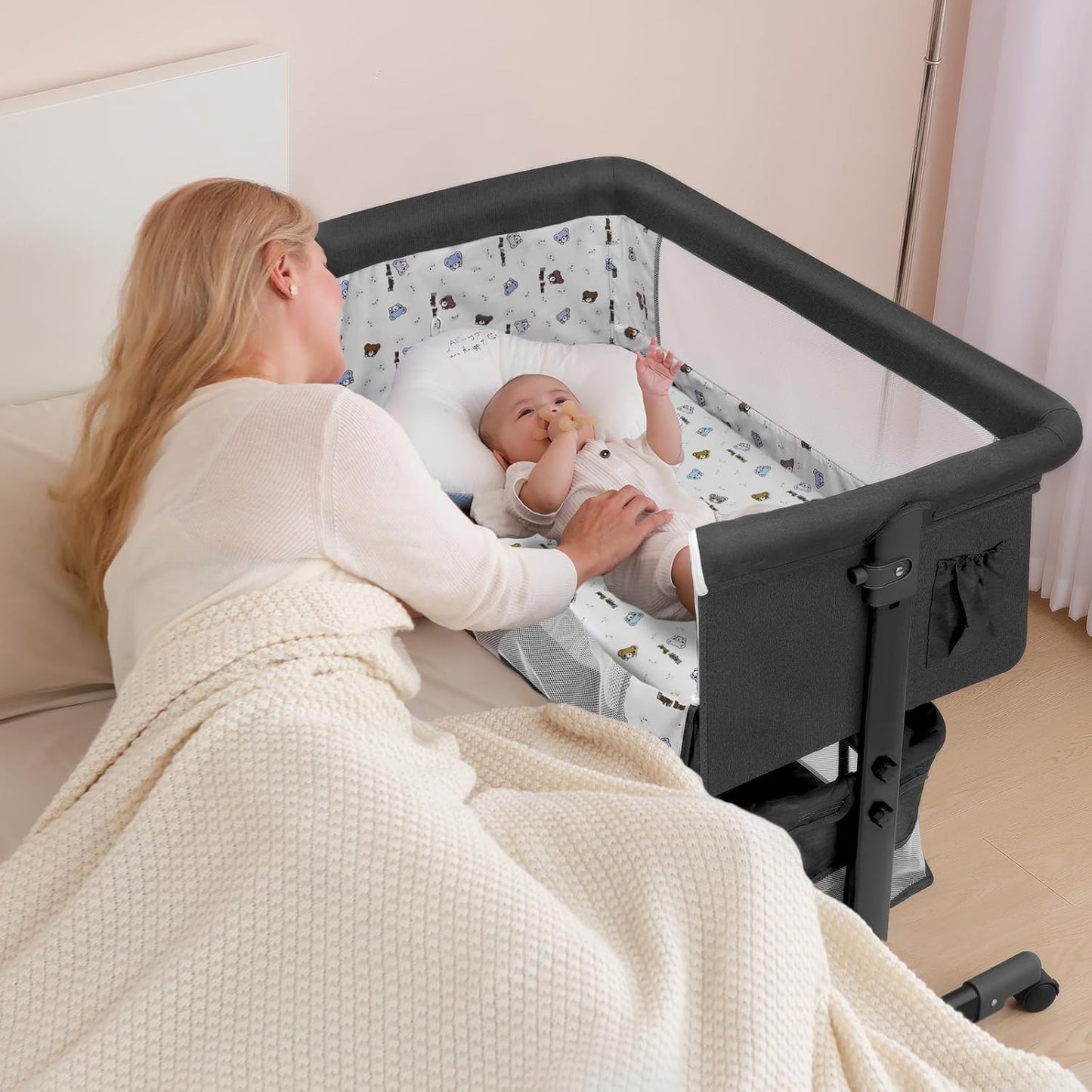 Bassinet,  Basinet Bedside Sleeper, Easy to Fold Portable Crib Side Bassinet  (Dark Gray)