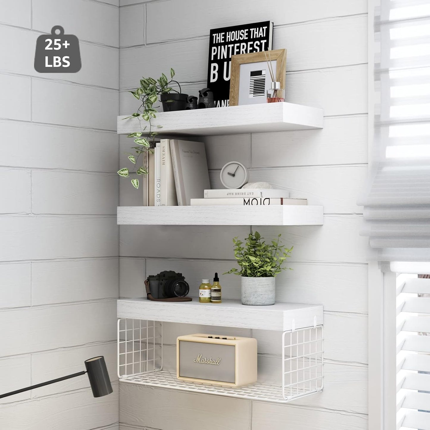 Bathroom Shelves Over Toilet - Wall Mounted Floating Shelves  16 inch Set of 3