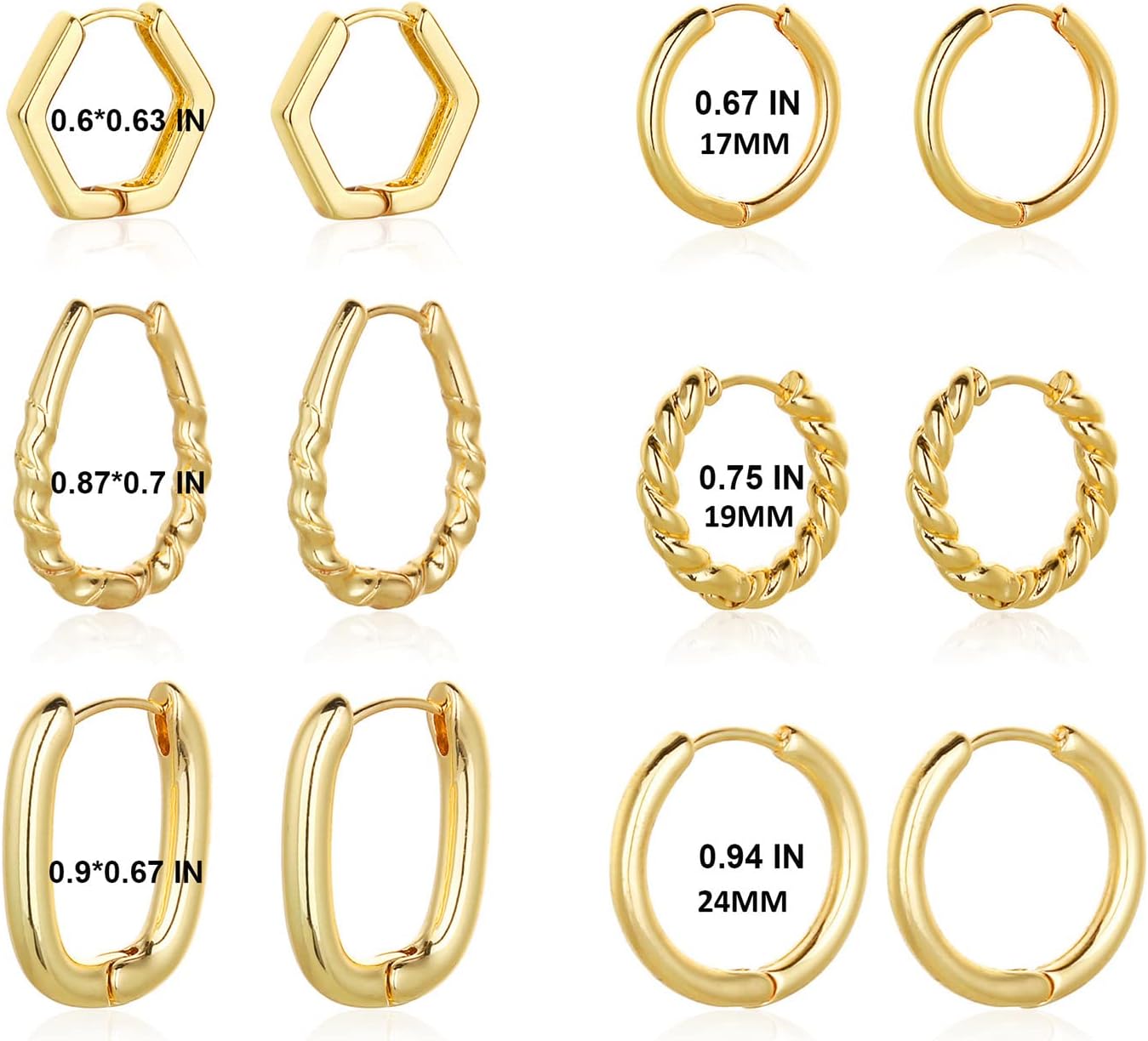 Chunky Hoop Earrings Set 14K Gold Hoop Earrings for Women Hypoallergenic, Thick Hoops Earring set, Twist Huggie Hoop Earring