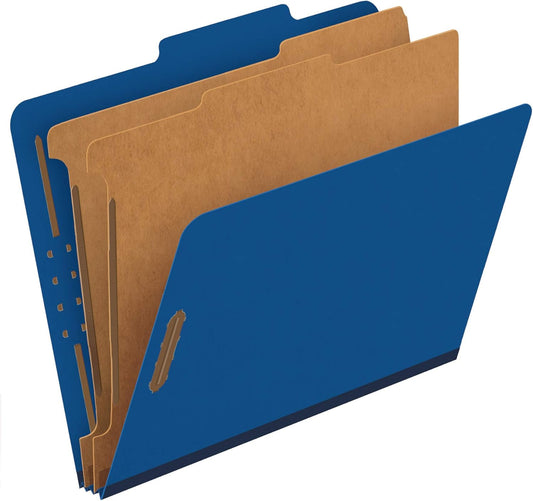 OMOMMD Classification Folders, 2 Dividers, 2" Fasteners, Letter, Dark Blue, 10/Box (24132P)