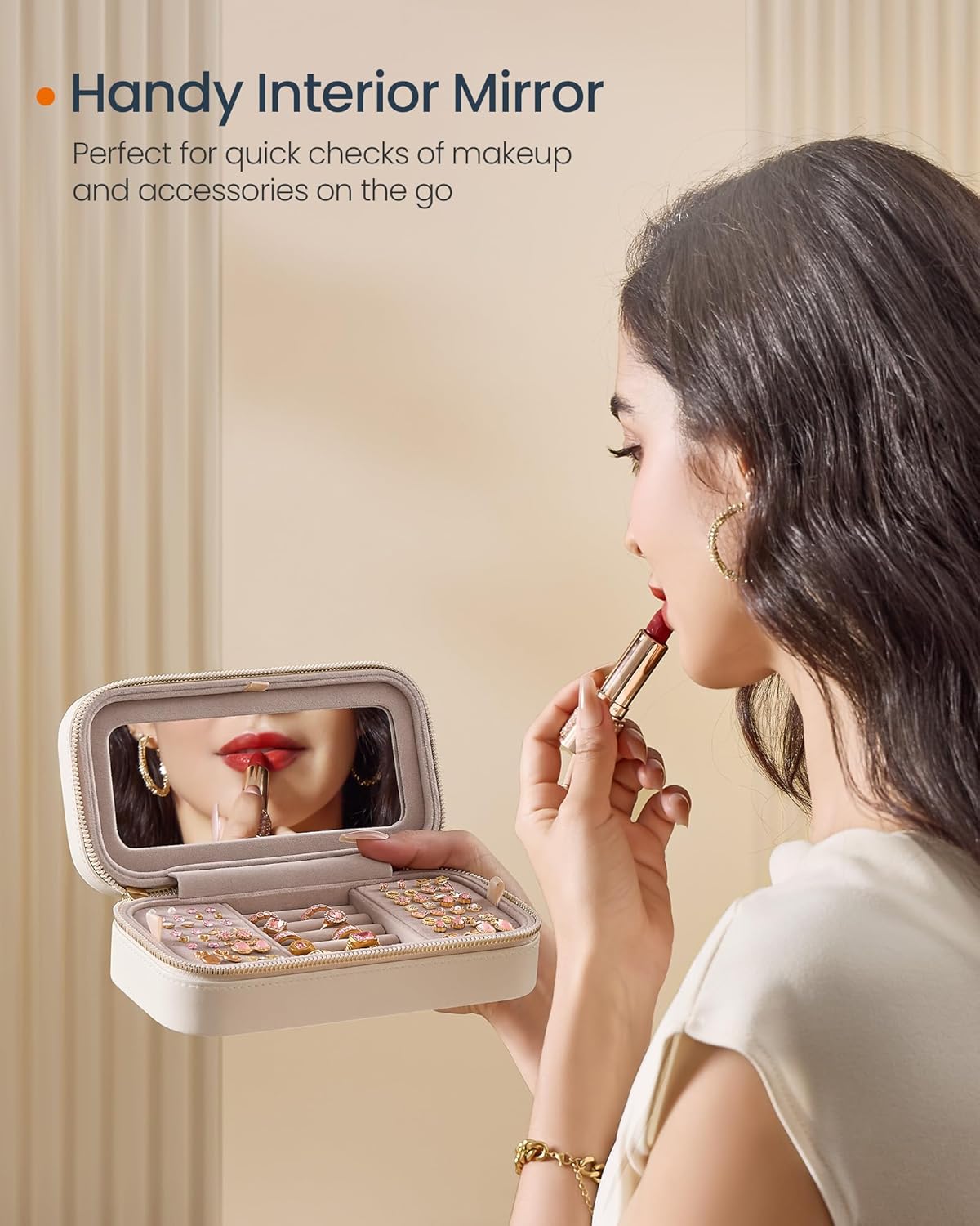 Travel Jewelry Case, Travel Jewelry Box Organizer with Mirror, Stitching, Portable