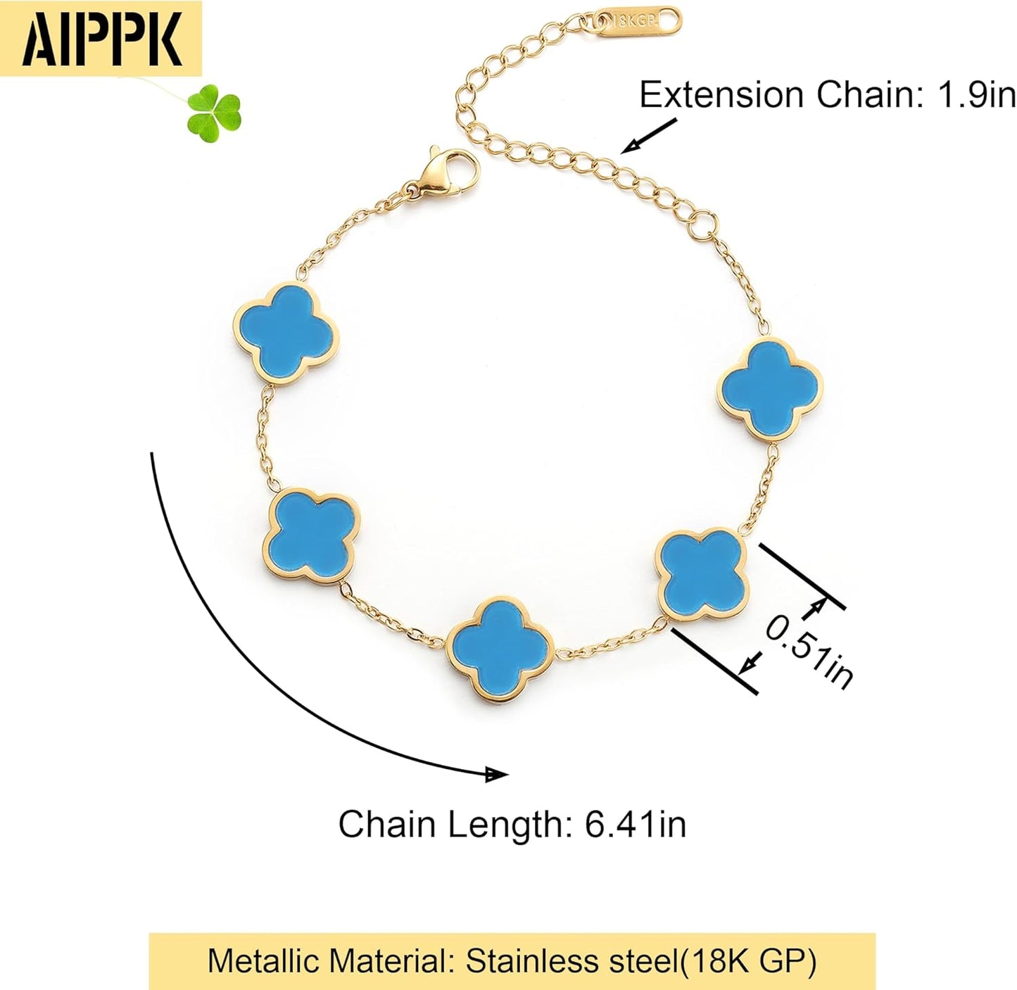 18K Gold Plated Clover Lucky Bracelet for Women White/Black/Red/Green Flower Four Leaf Link Bracelets