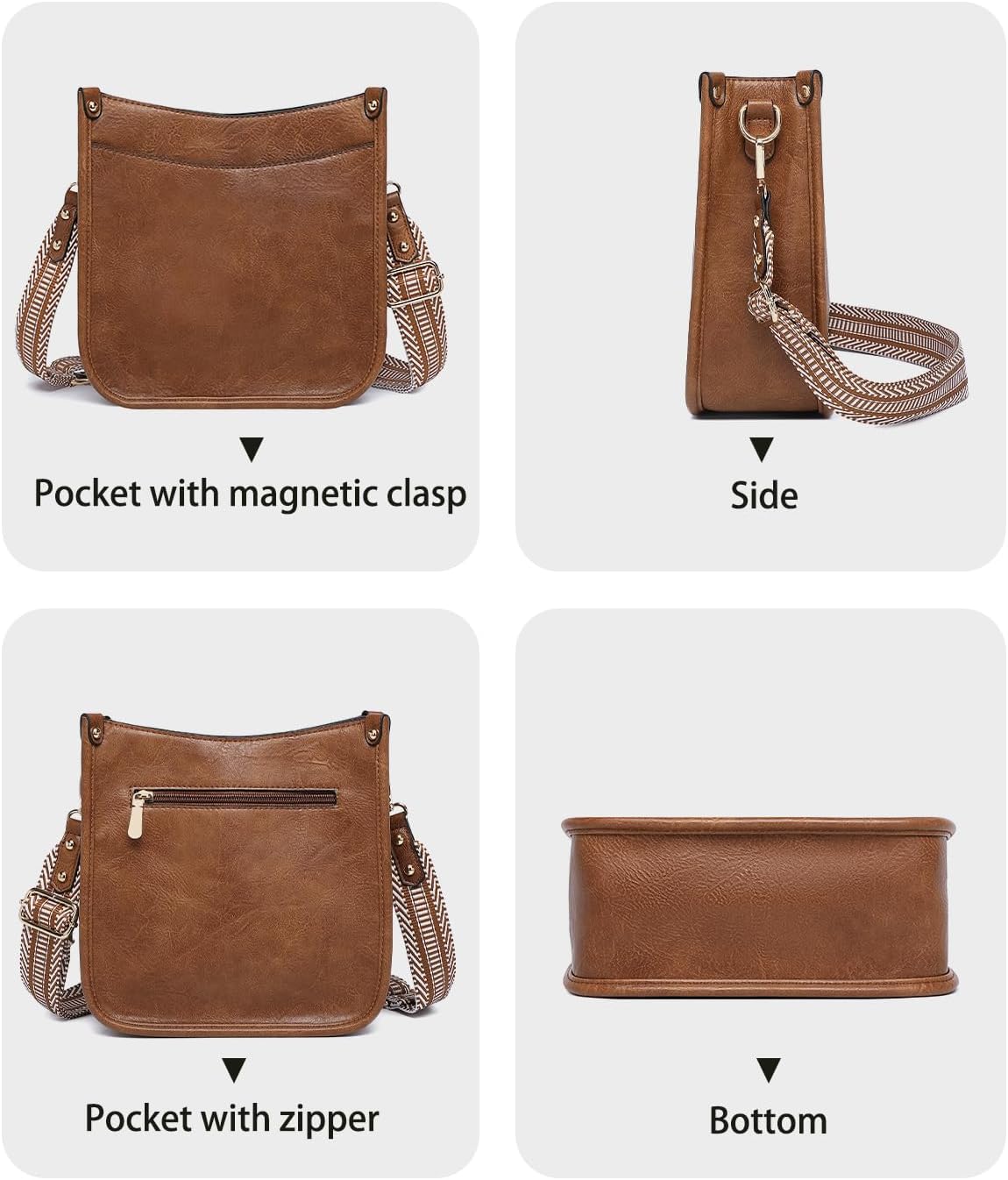3PCS Crossbody Bags Set Large Leather Purse Shoulder Handbags with Wallet Adjustable Straps