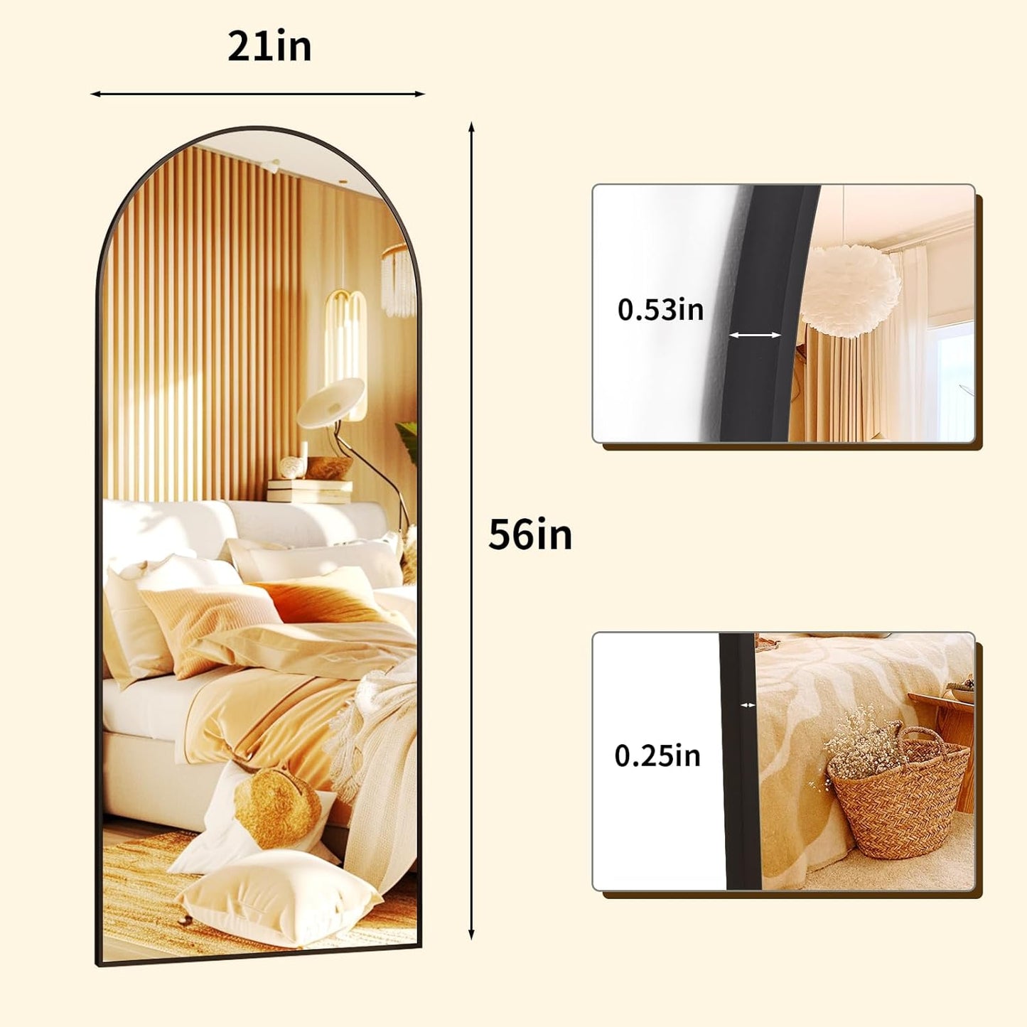56"x21" Arched Full Length Mirror Floor Mirrors Frame Free-Standing Wall Mounted Floor Mirrors