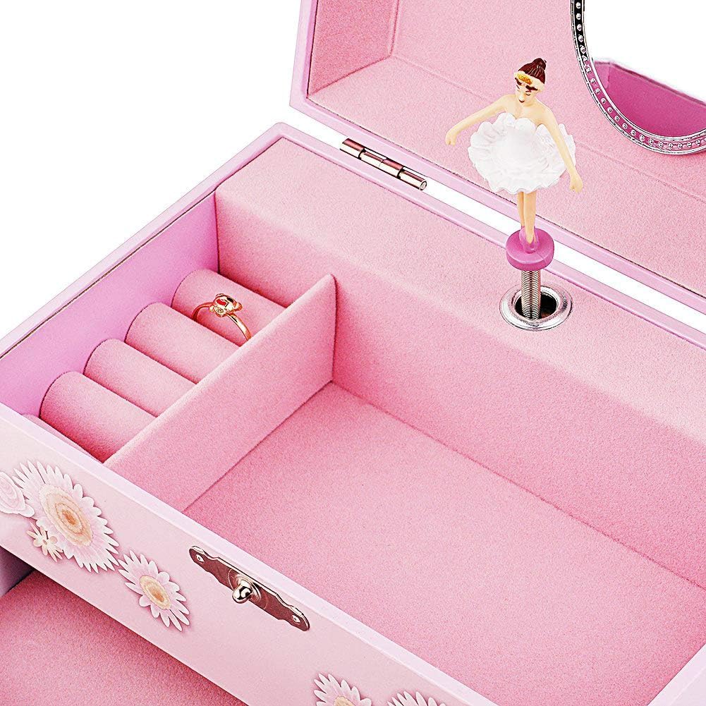 Kids Musical Jewelry Box for Girls with Drawer and Jewelry Set with Ballerina Theme