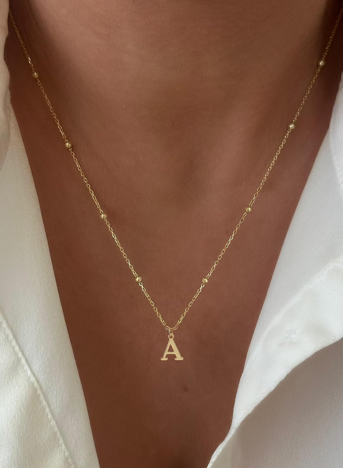 Women's Dainty 14k Gold Plated A-Z Initial Letter Pendant Choker Necklace - Non Tarnish Trendy Jewelry Gift
