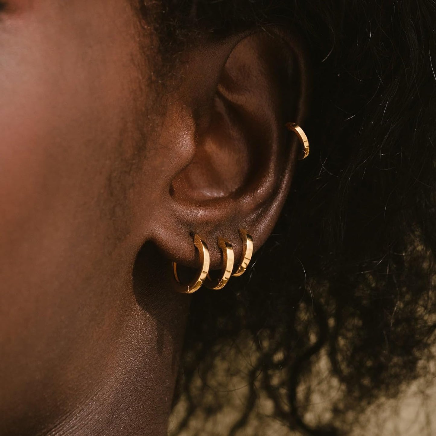 Small Gold Huggie Hoop Earrings Set for Women Men Hypoallergenic 14K Plated Stack Cartilage Earrings, Multiple Piercing