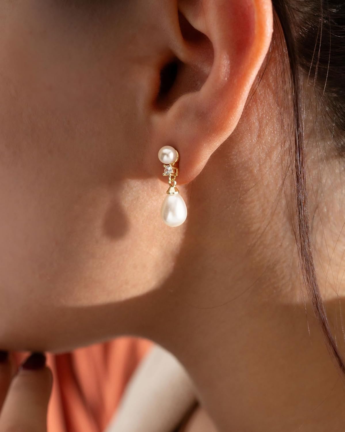 Pearl Earrings: 14k Gold-plated Cubic Zirconia Accented Pearl Drop Dangle Wedding Engagement Earrings For Women Bridal Bridesmaid