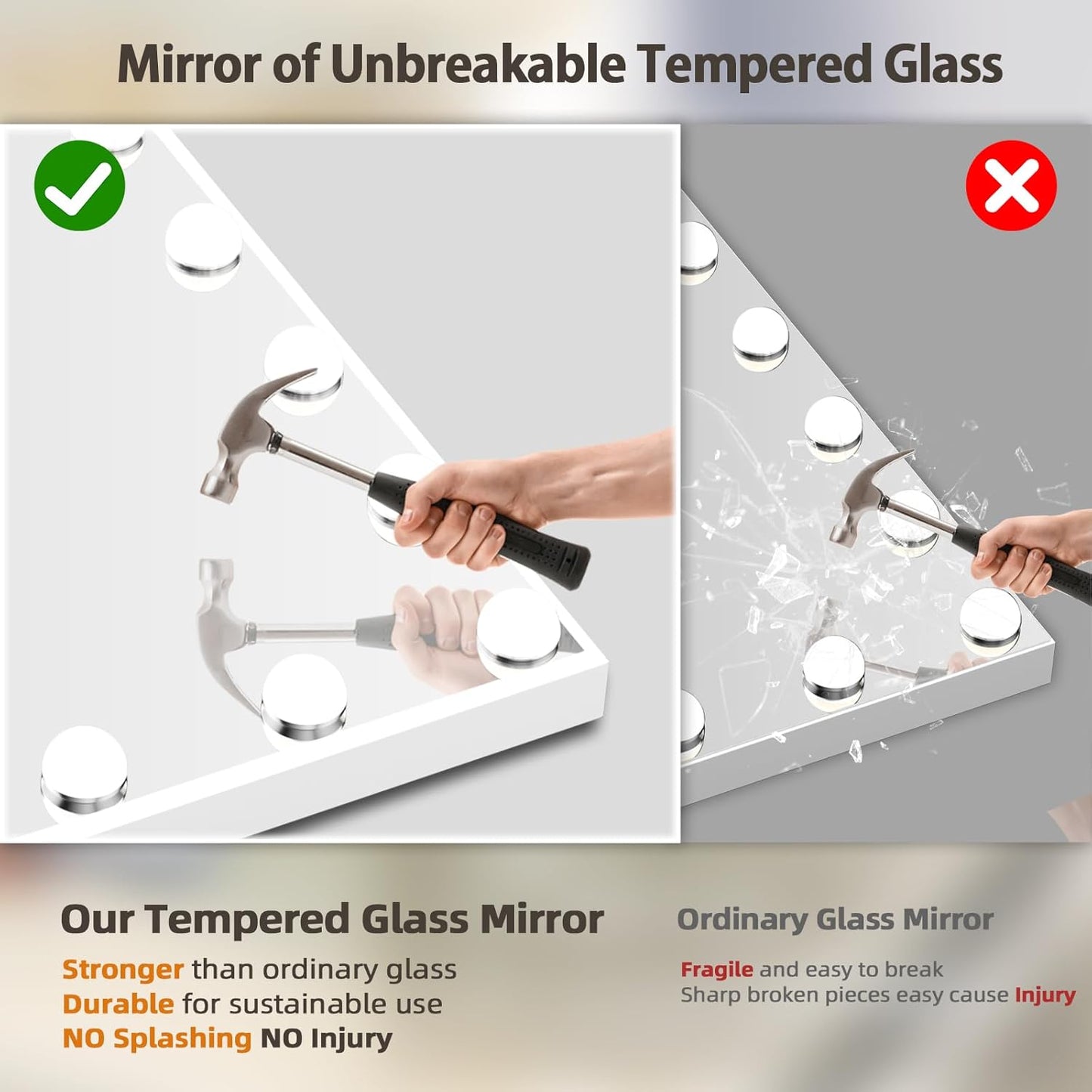 Vanity Mirror with Lights, Mirror with 15 Dimmable LED Bulbs for Dressing Room & Bedroom