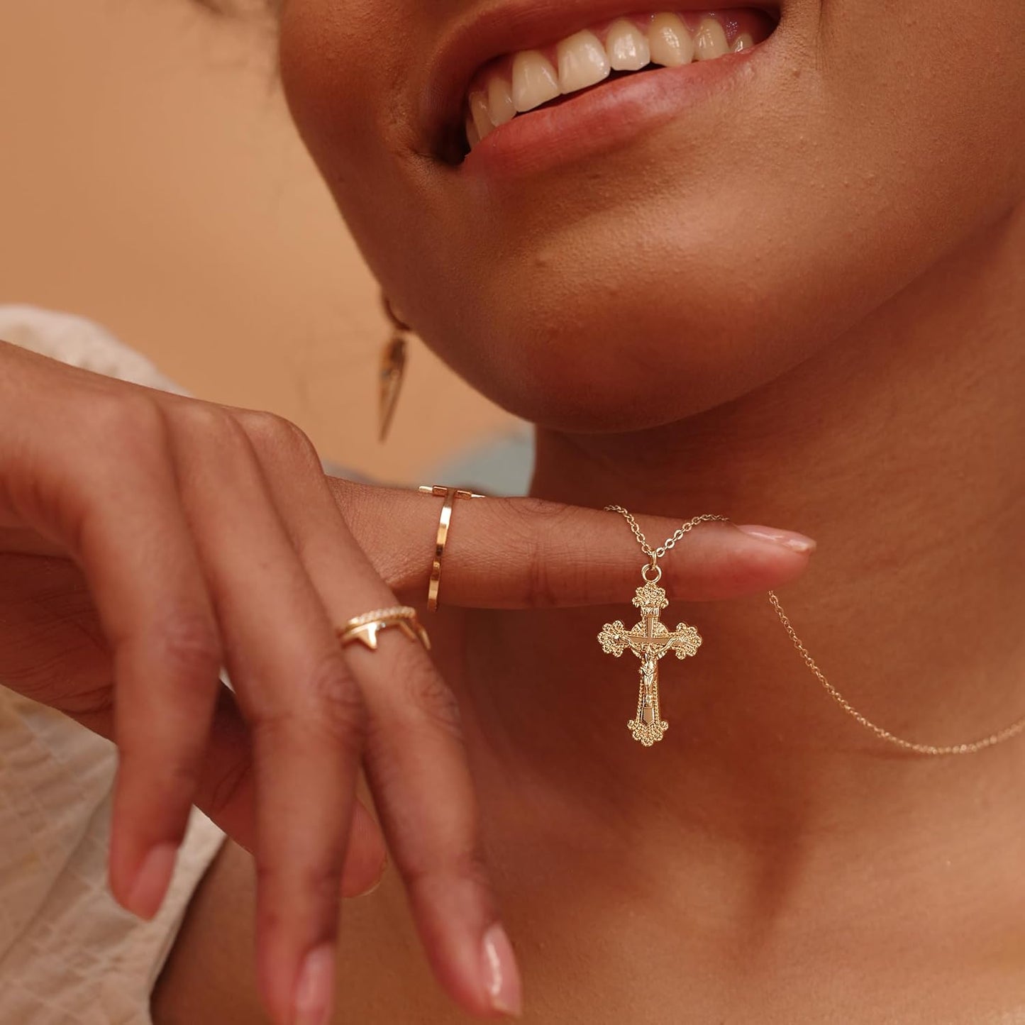 "14K Gold Plated Cross Necklace, Dainty Minimalist Faith Pendant with Prayer Chain, Tiny Religious Jewelry for Women & Men"