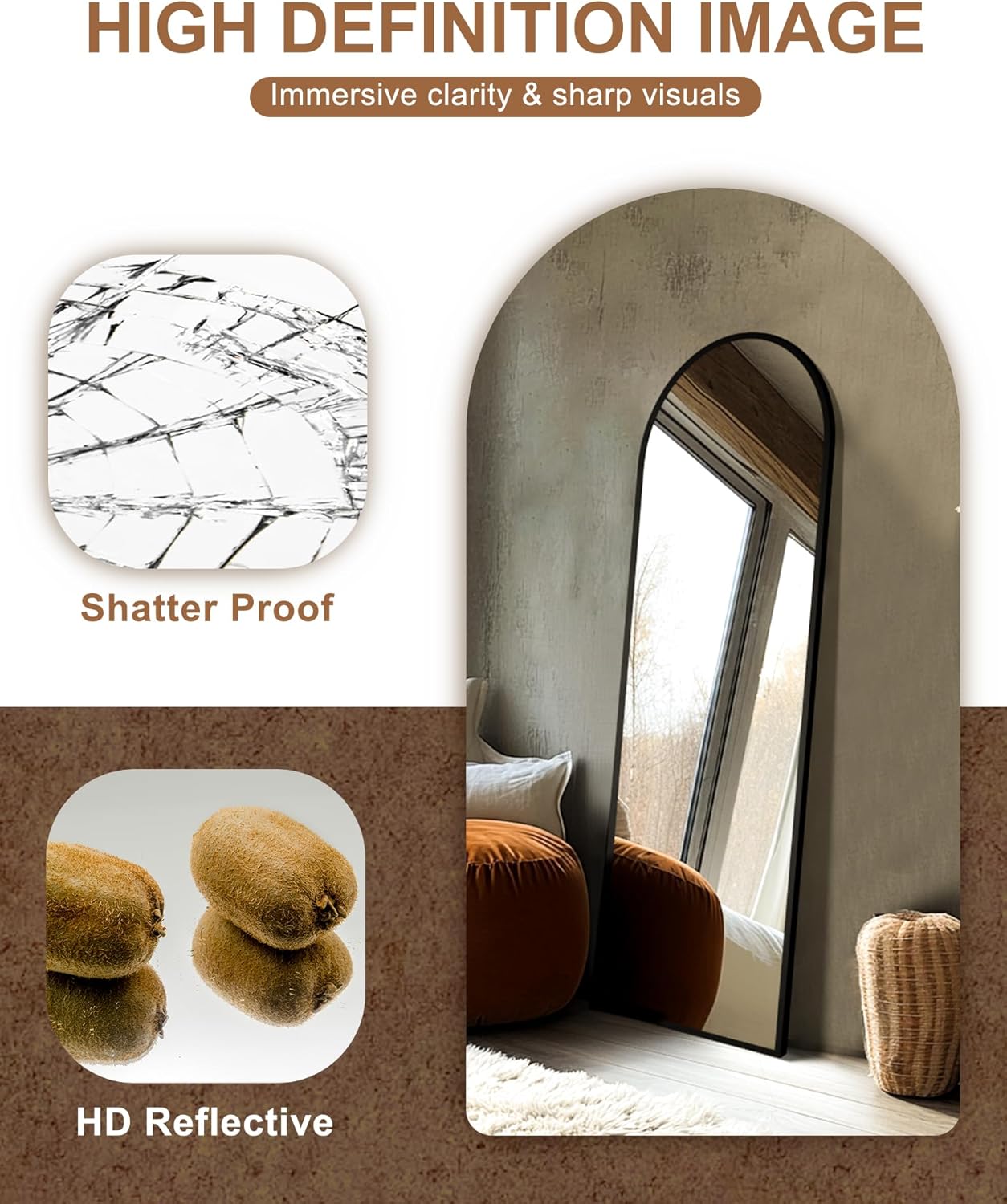 Arched Mirror Full Length,Standing Mirror Full Body,Large Floor with Stand