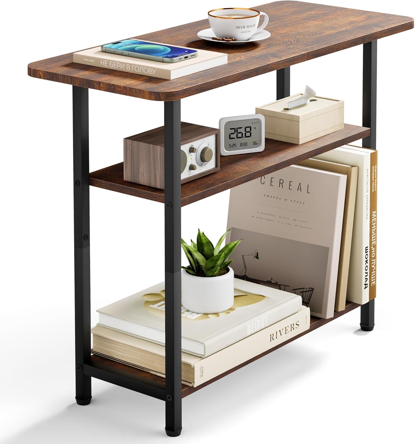 Side Table for Living Room, 3-Tier End Table for Small Space with Wide Storage Tabletop
