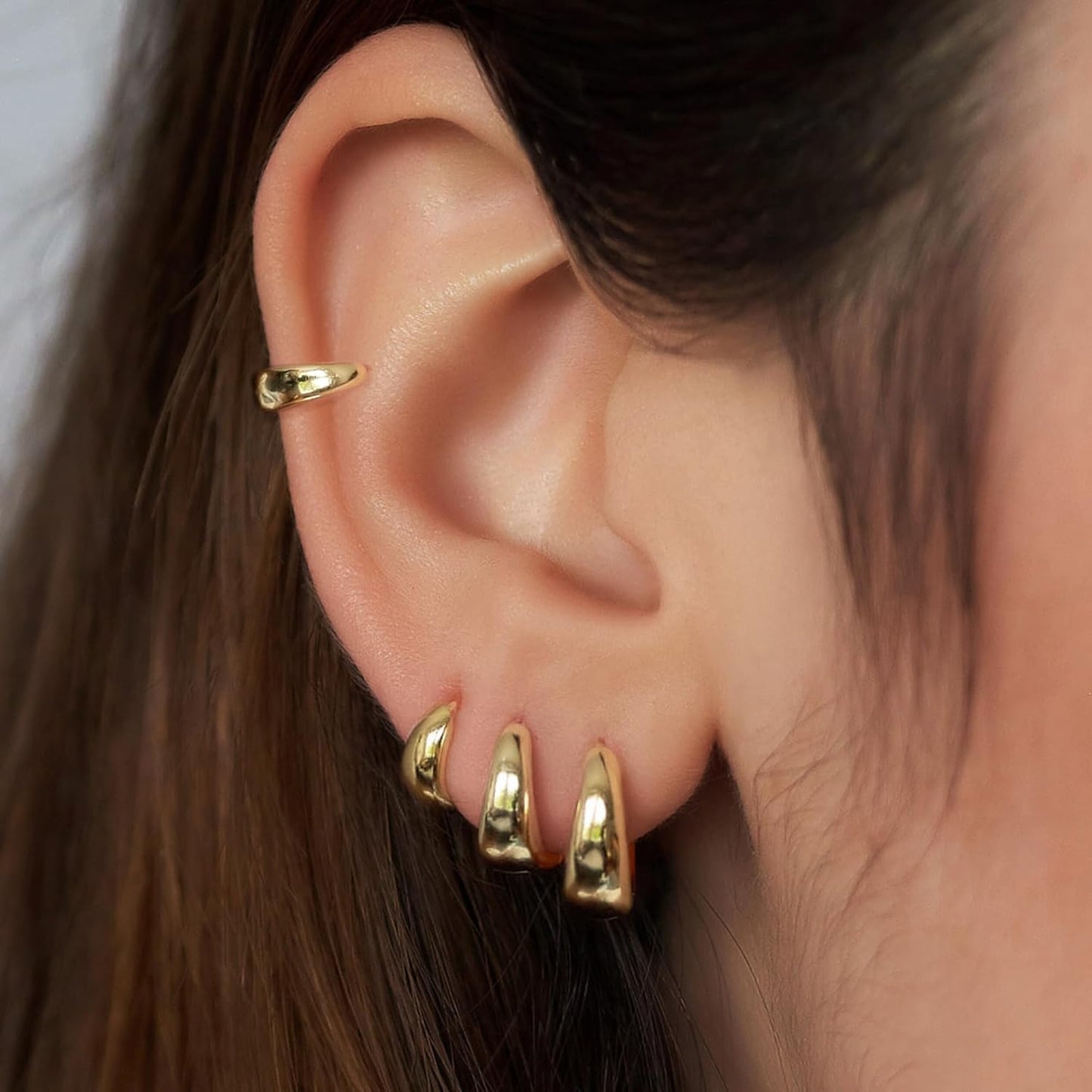 Small Sterling Silver Huggie Hoop Earrings Set for Women, 14K Gold Plated Hoops Stacks for Multiple Piercings