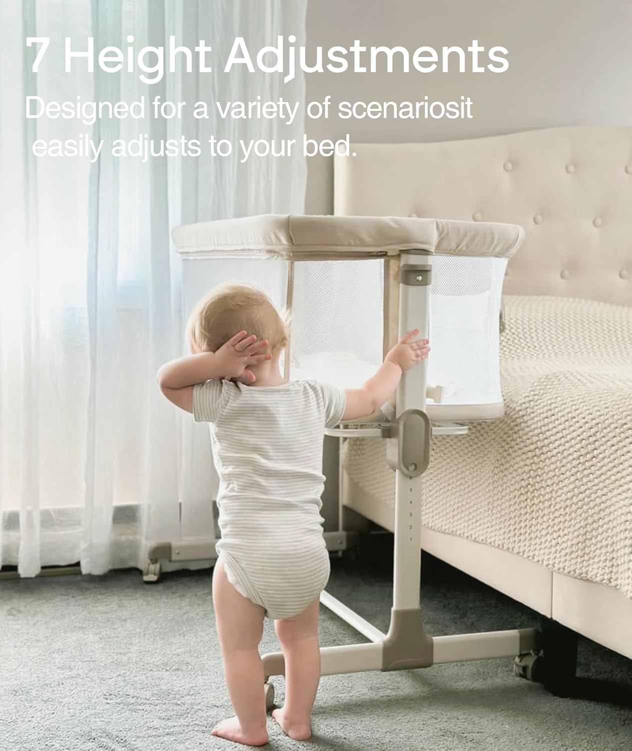 Bassinets Bedside Sleeper - All Mesh Bedside Bassinet with Wheels, Beige