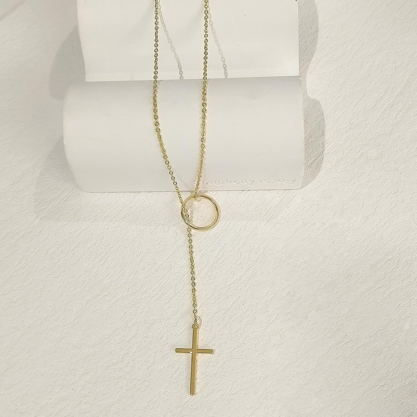 Lariat Gold Necklace for Women: Dainty 14K Gold Plated/Silver Y-Shaped Beaded Drop Chain, Trendy Gift