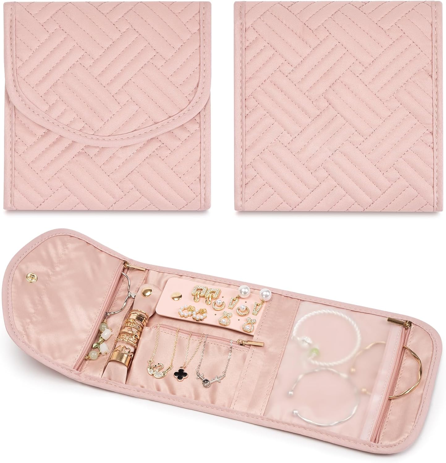 Anti-Tangle Foldable Small Jewelry Roll Travel Case Accessory for Necklaces, Earrings, Rings, Bracelets, Watches