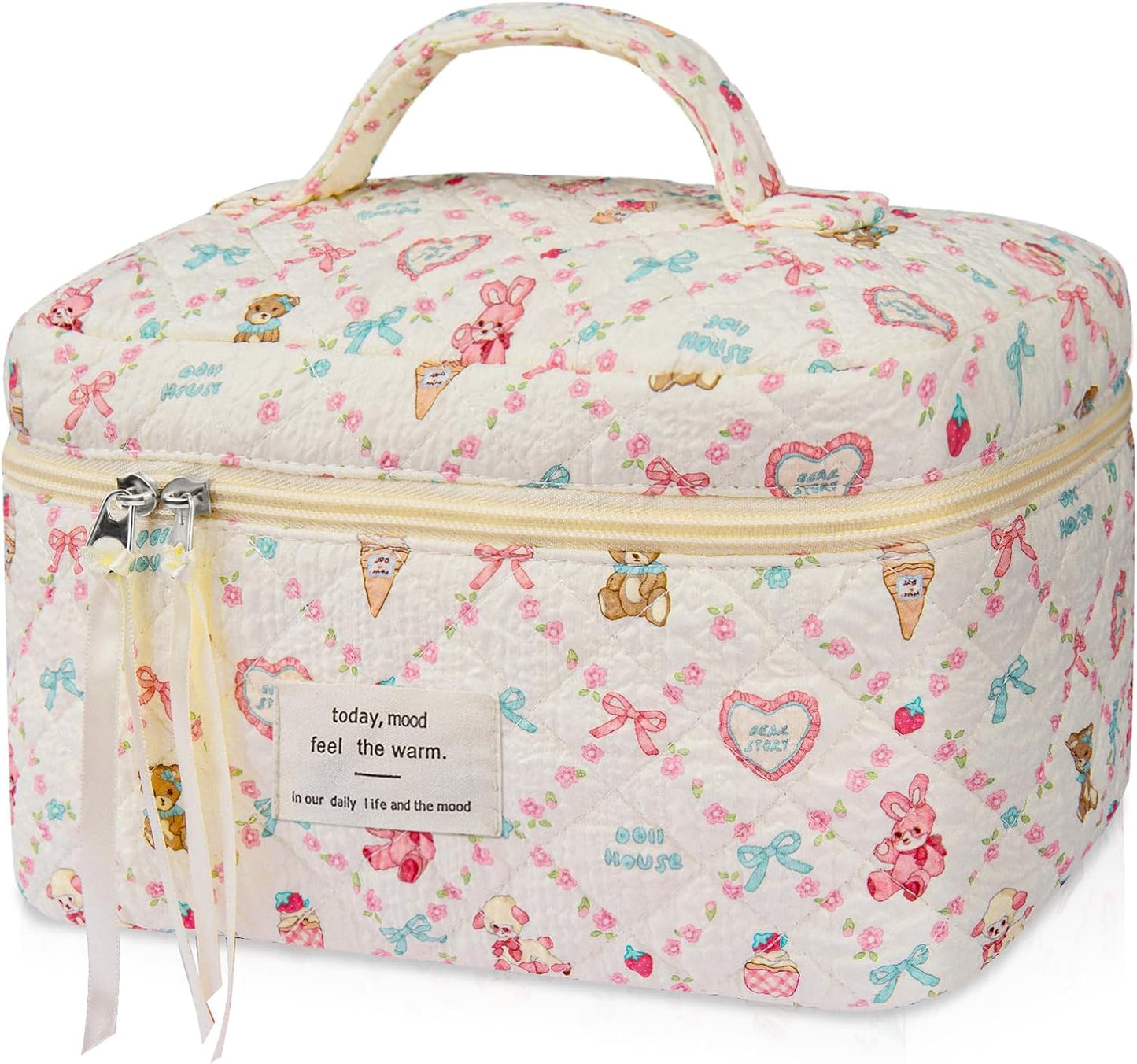 Large Makeup Bag, Cute Cosmetic Bag for Women Girls, Floral Coquette Aesthetic Toiletry Bag, Travel Make Up Organizer Bag (BDLH)