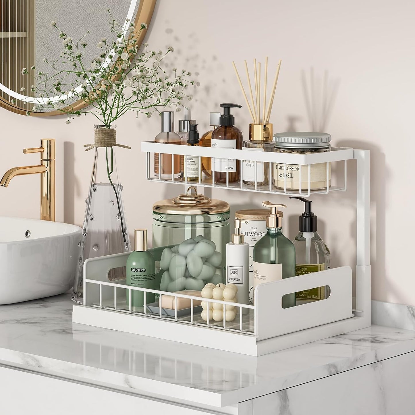 Under Sink Organizer, Pull Out Cabinet Organizer 2 Tier Slide Out Sink Shelf Cabinet Storage Shelves,2 Pack
