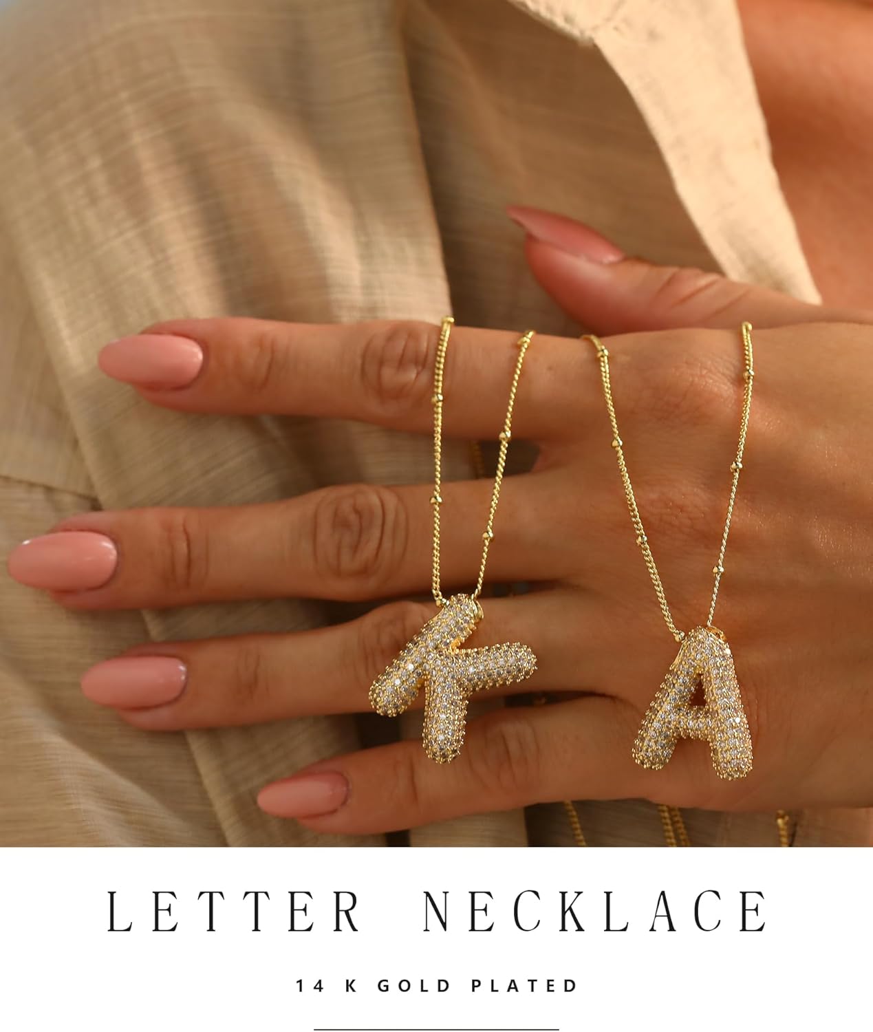 Personalized Chunky Initial Necklace: 14K Gold Plated Bubble Balloon Charm Pendant for Women