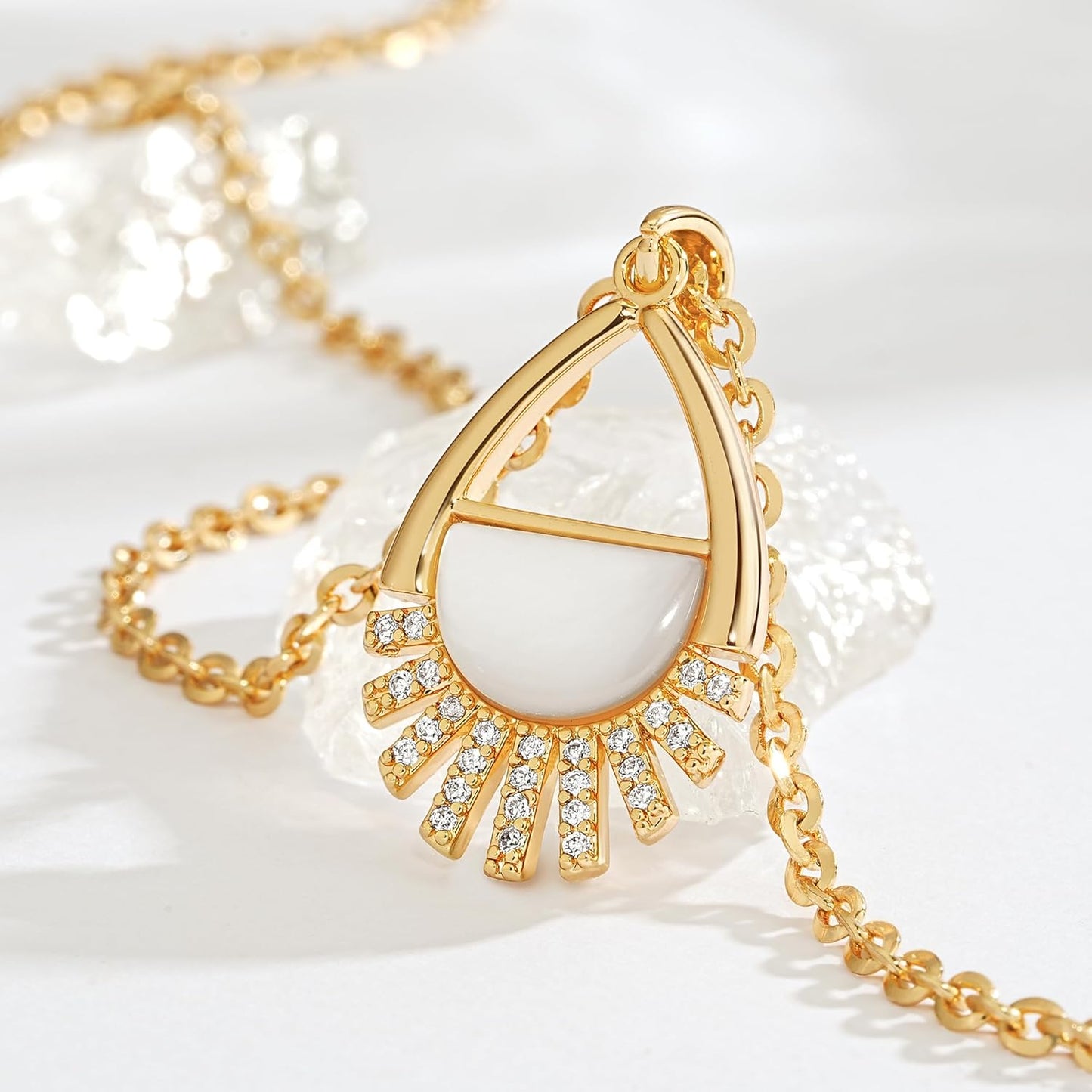 14K Gold MOP Necklace - Heart/Cross/Teardrop Pendant, Delicate Women's Jewelry Gift