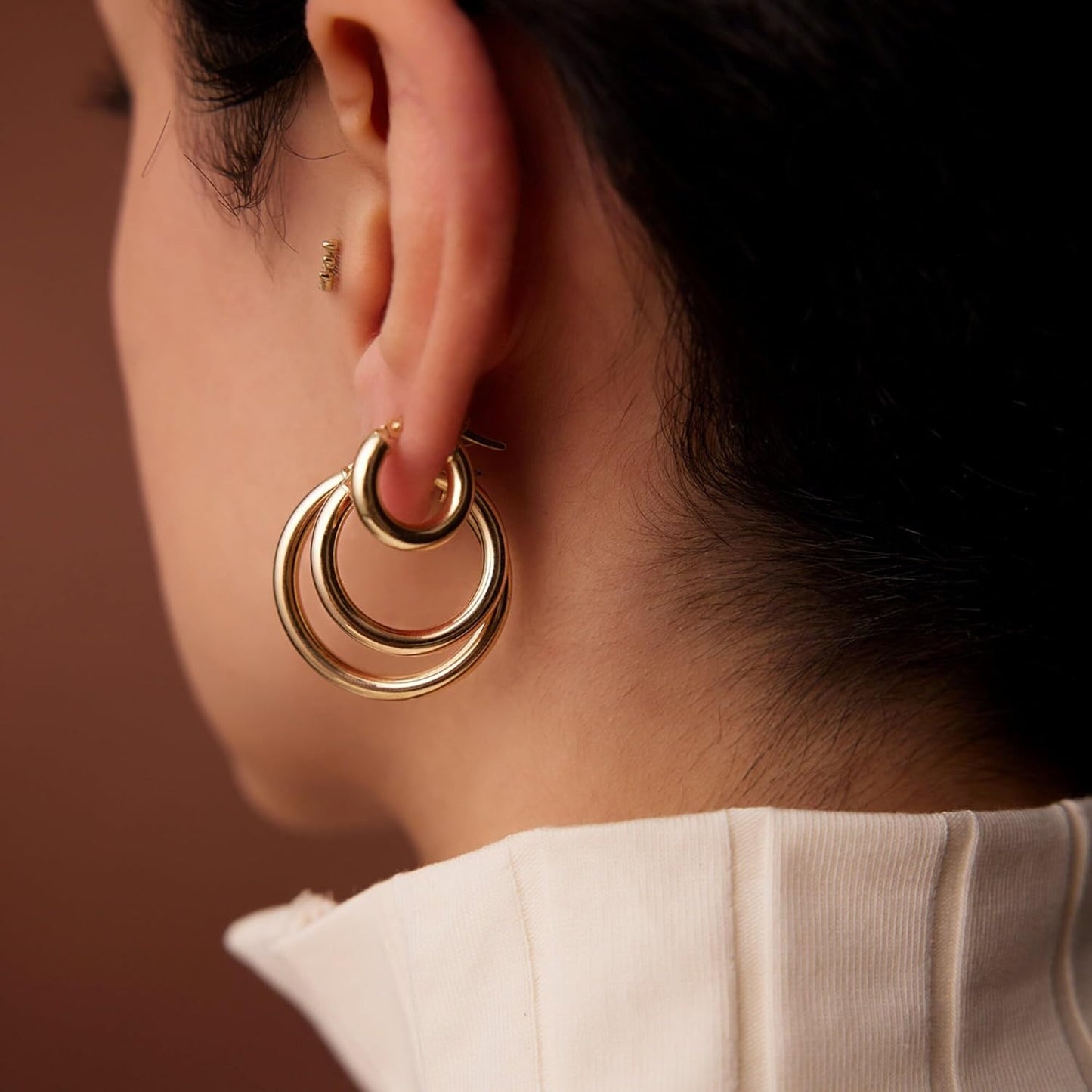 Small Sterling Silver Huggie Hoop Earrings Set for Women, 14K Gold Plated Hoops Stacks for Multiple Piercings