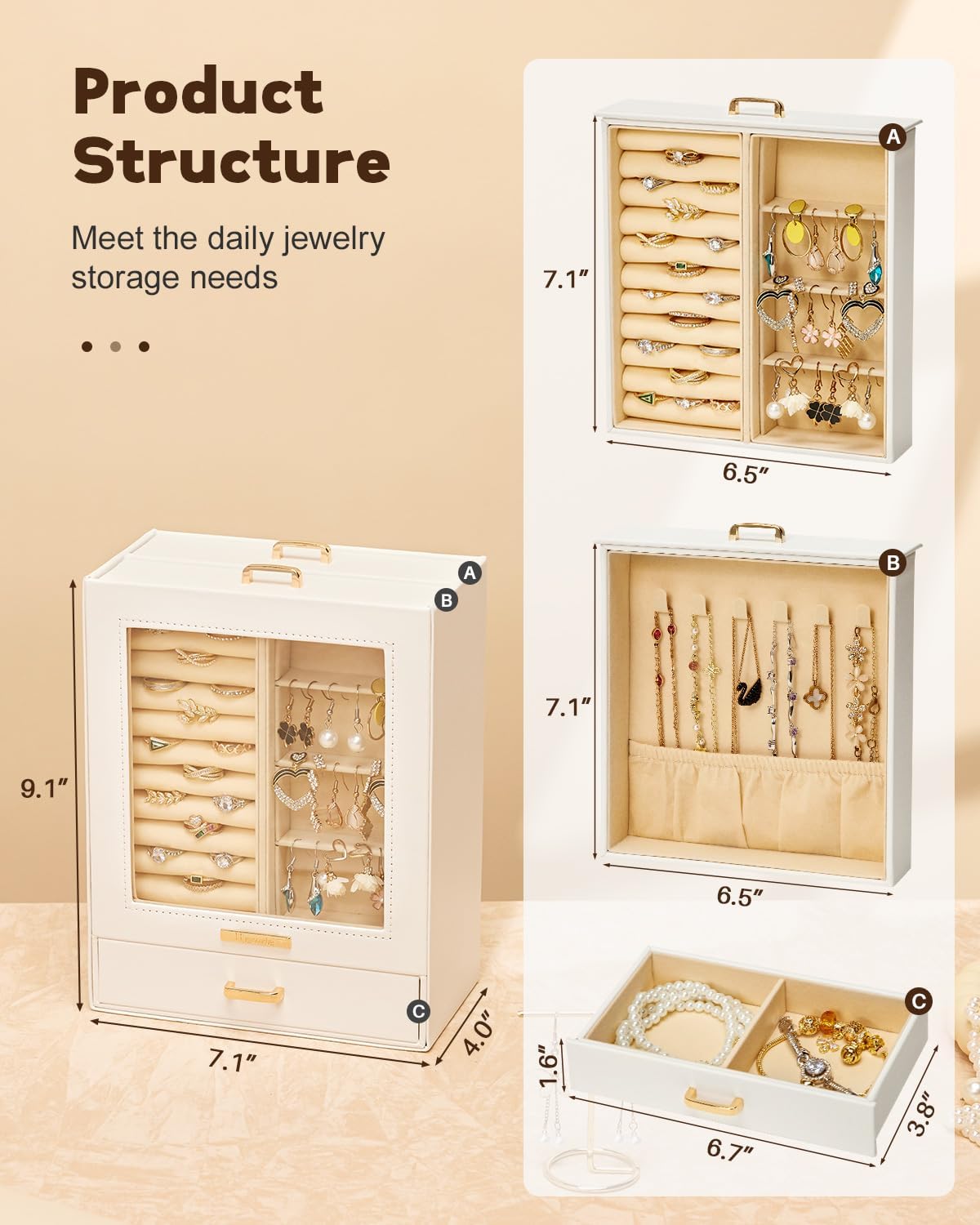 Jewelry Organizer Jewelry Box for Necklaces Rings Earrings Gift Bracelets Storage Case