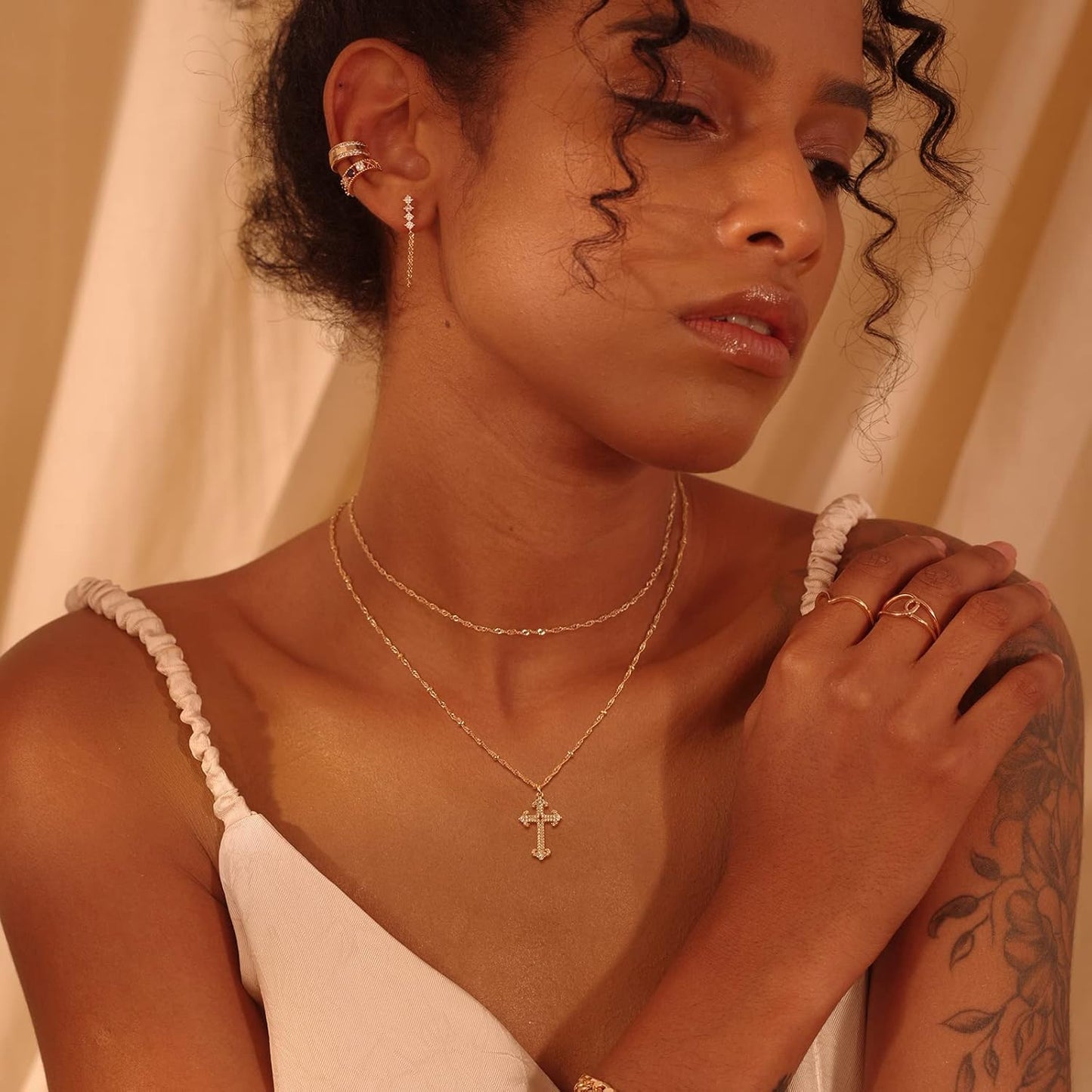 Cross Necklace 14K Plated Dainty Chain, Minimalist Faith Pendant Religious Prayer Jewelry Gift
