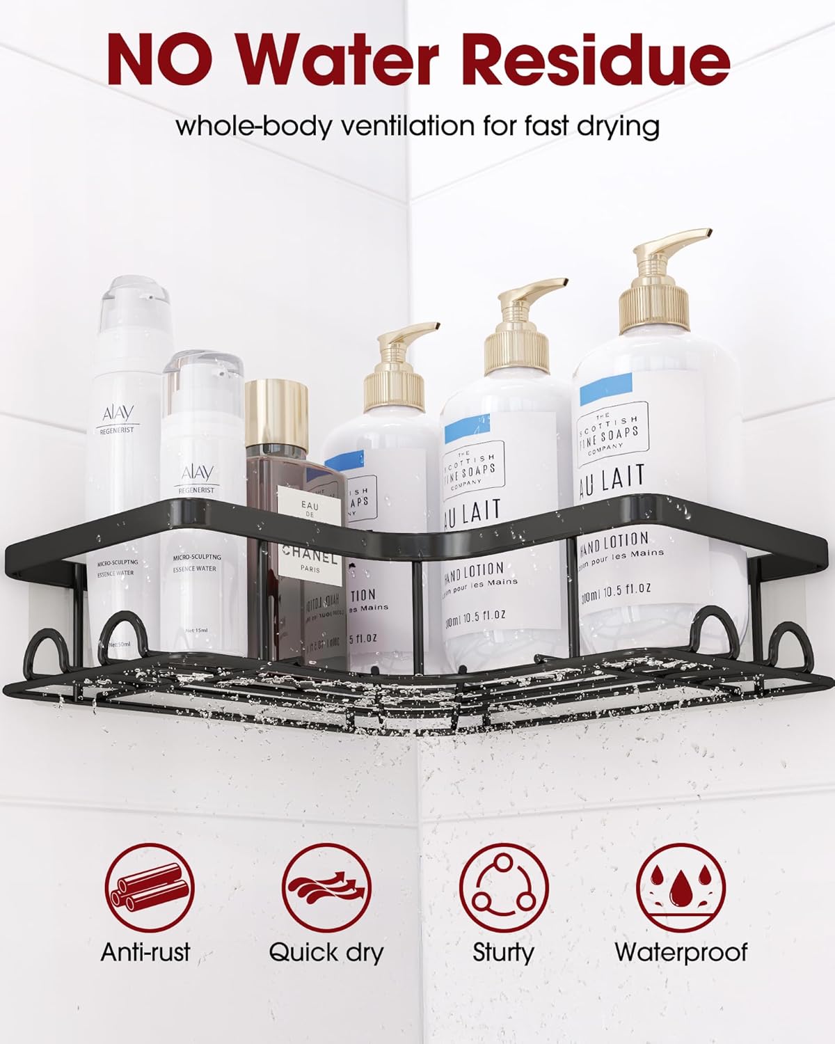 Corner Shower Caddy - 2 Pack, Adhesive Shower Organizers,  with 8 Hooks, No Drilling