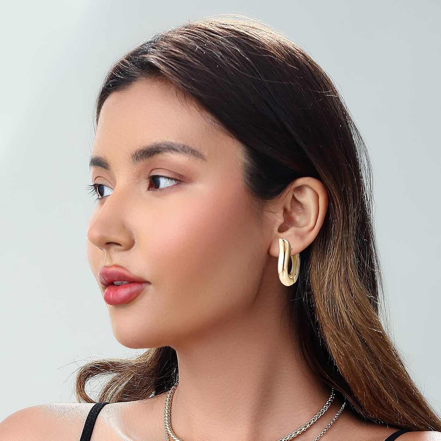 Gold Chunky Hoop Earrings Set for Women, 14K Gold Plated Twisted Huggie Hoop Earring, Thick Open Hoops Set Lightweight