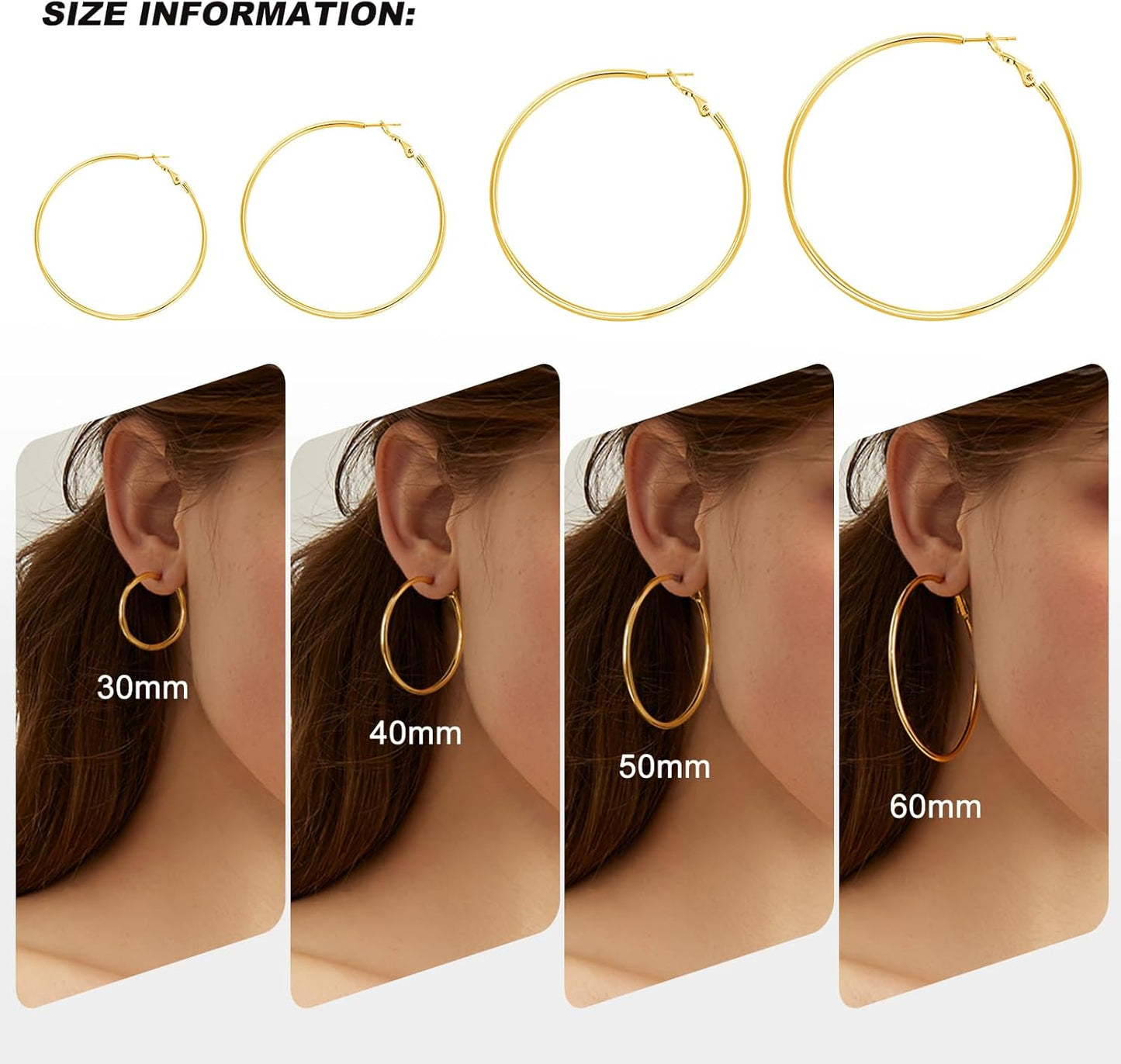 4 Pairs Silver Gold Hoop Earrings for Women | 14K Gold Plated Hoop Earrings Set Hypoallergenic Earring Lightweight