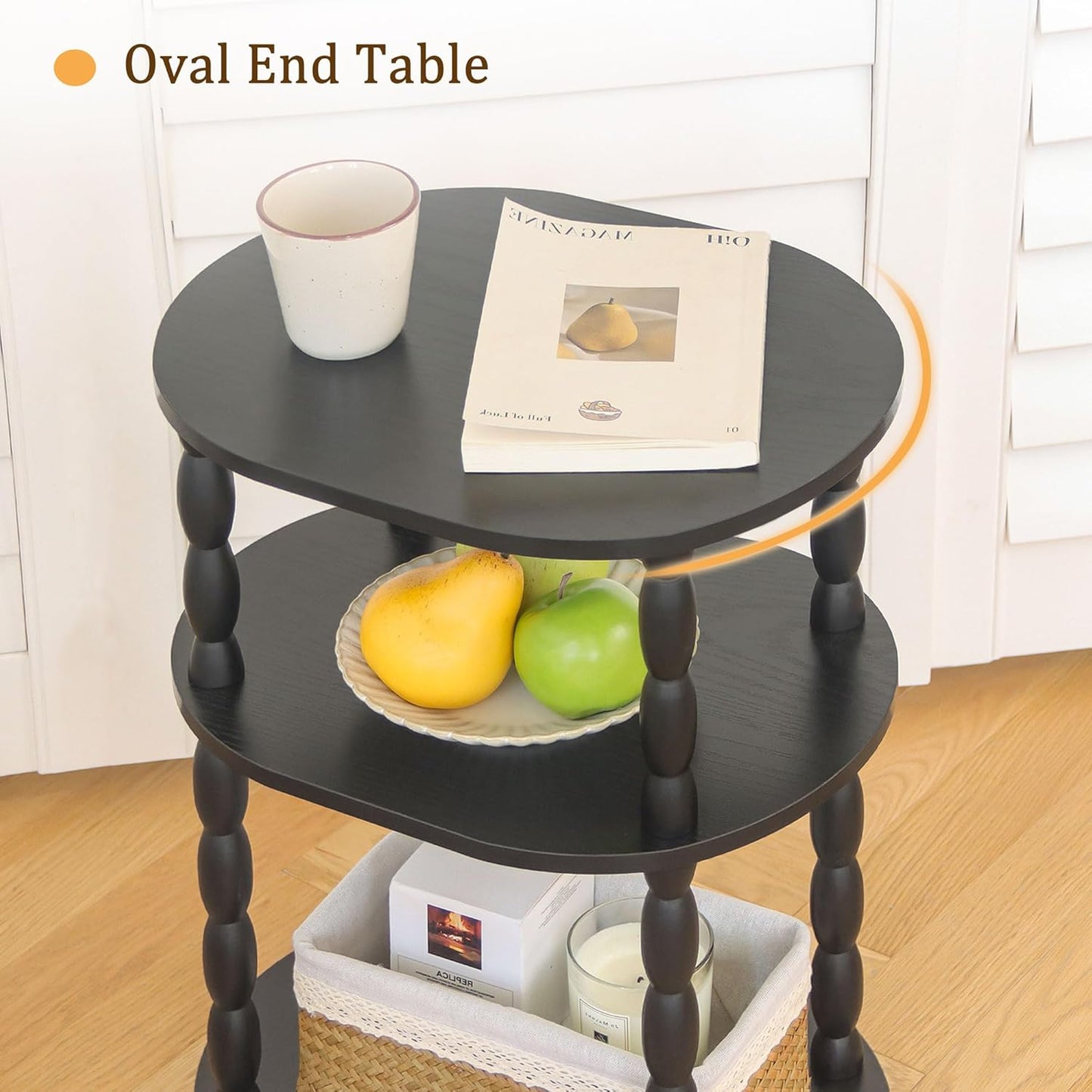 3-Tier Small Oval End Table, Modern Night Stand Wood Accent Table for Living Room