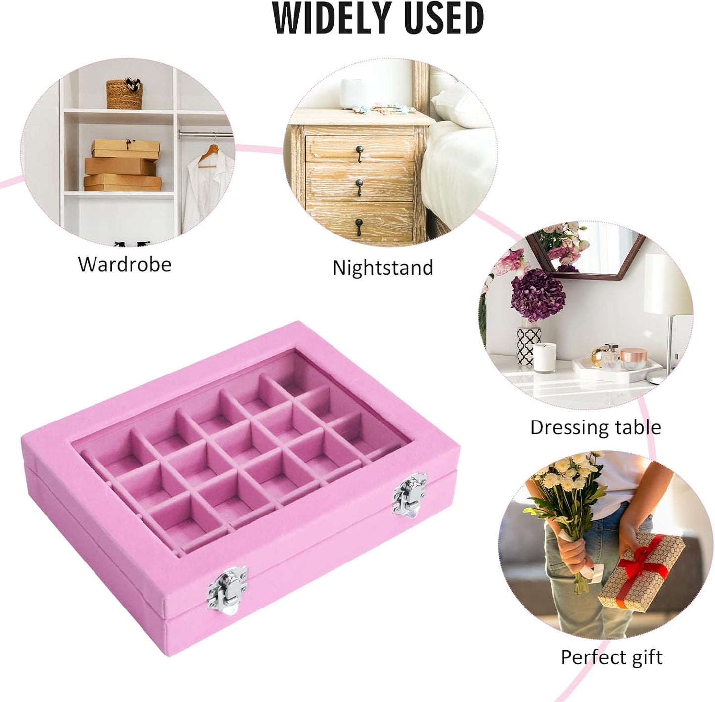 Jewelry Box 24 Grid Jewelry Ring Display Organiser Box Tray Holder Earrings Storage Case