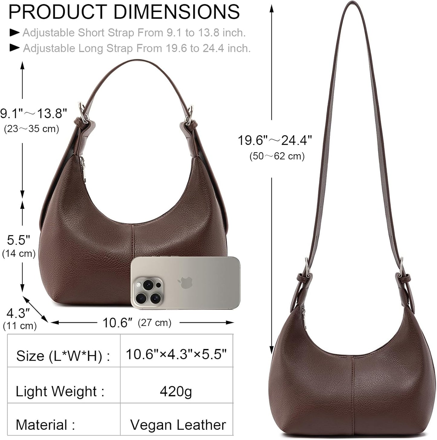 Hobo Bags for Women Soft Vegan Leather Crescent Shoulder Handbag Slouchy Tote Crossbody Purses