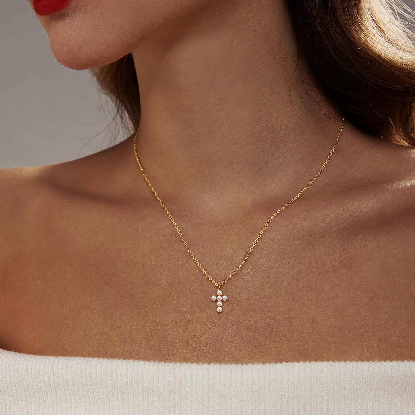 Cross Necklace - 18K Gold/Silver Plated With Cubic Zirconia, Simple Layered Design Dainty Religious Jewelry Gift For Women