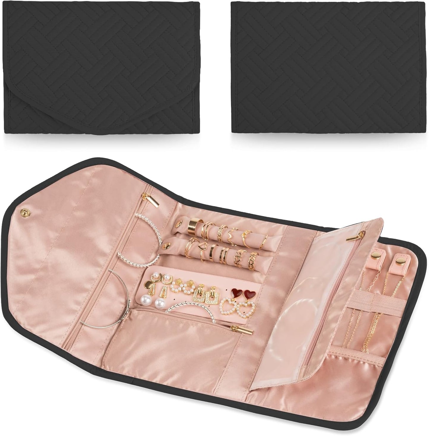 Anti-Tangle Foldable Small Jewelry Roll Travel Case Accessory for Necklaces, Earrings, Rings, Bracelets, Watches