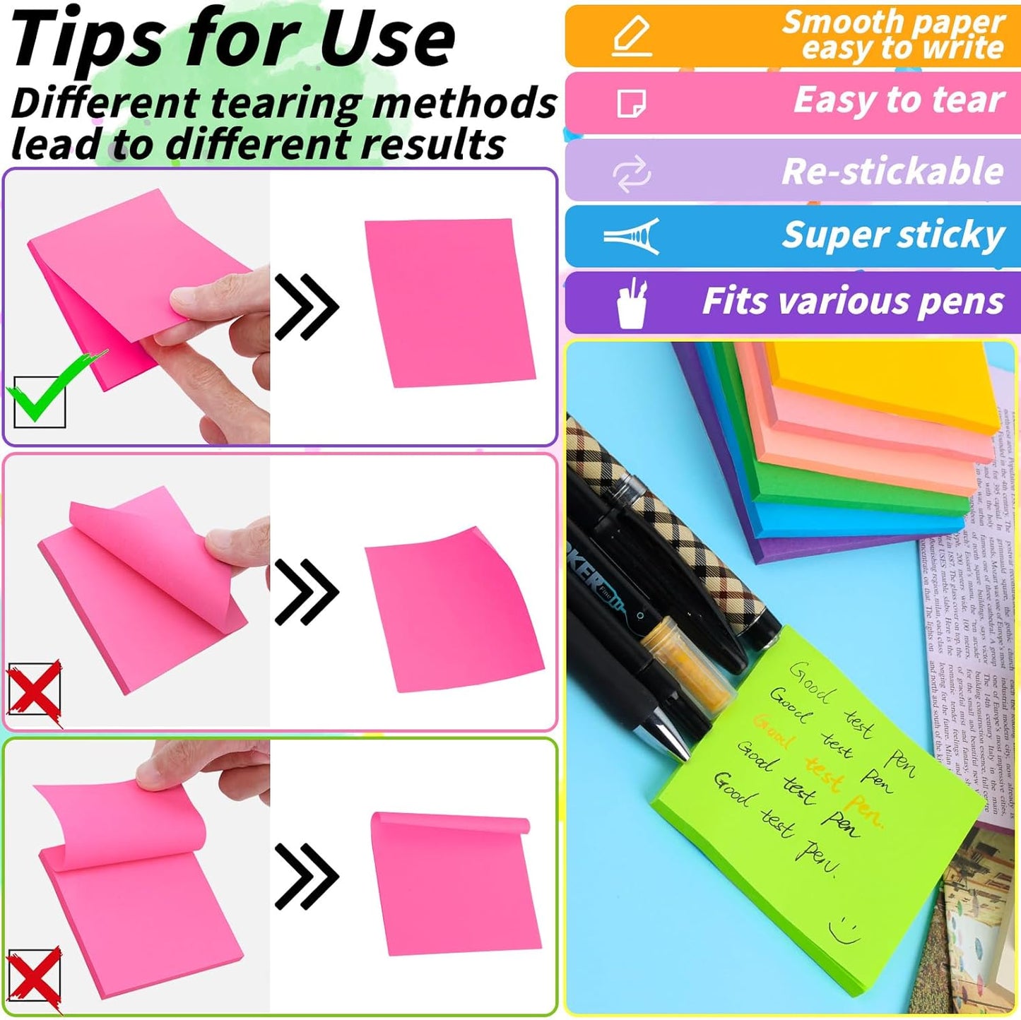 OMOMMD 100 Pack Sticky Notes Bulk 3 x 3 in Self-Stick Note Pads Colorful Posted Note in 20 Colors Adhesive Paper Memo 50 Sheets/Pad Easy to Post for Office Home School Meetings Notebook Wall Door Window