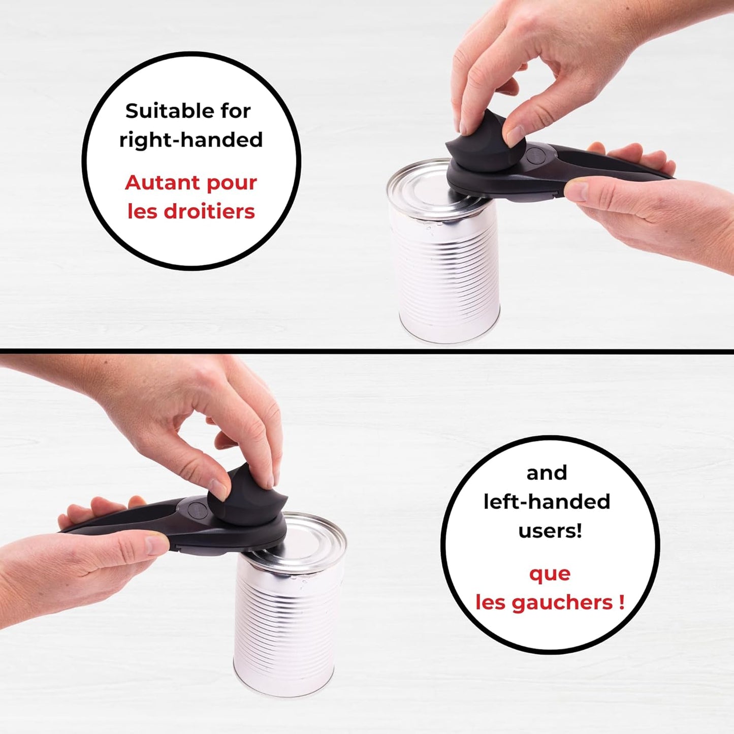 Can Opener - Safe No-Sharp-Edge Design, Holds Lid - Heavy Duty Comfort Grip