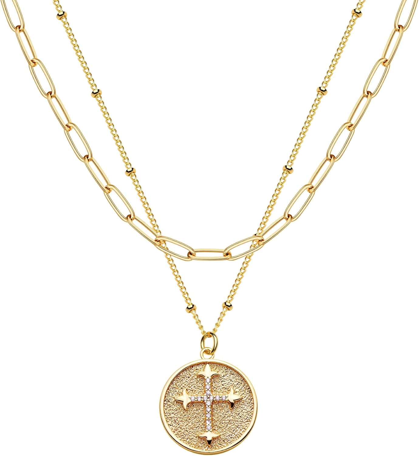 Layered Necklace with Heart & Arrow Pendant, 18k Gold Plated Dainty Choker for Women