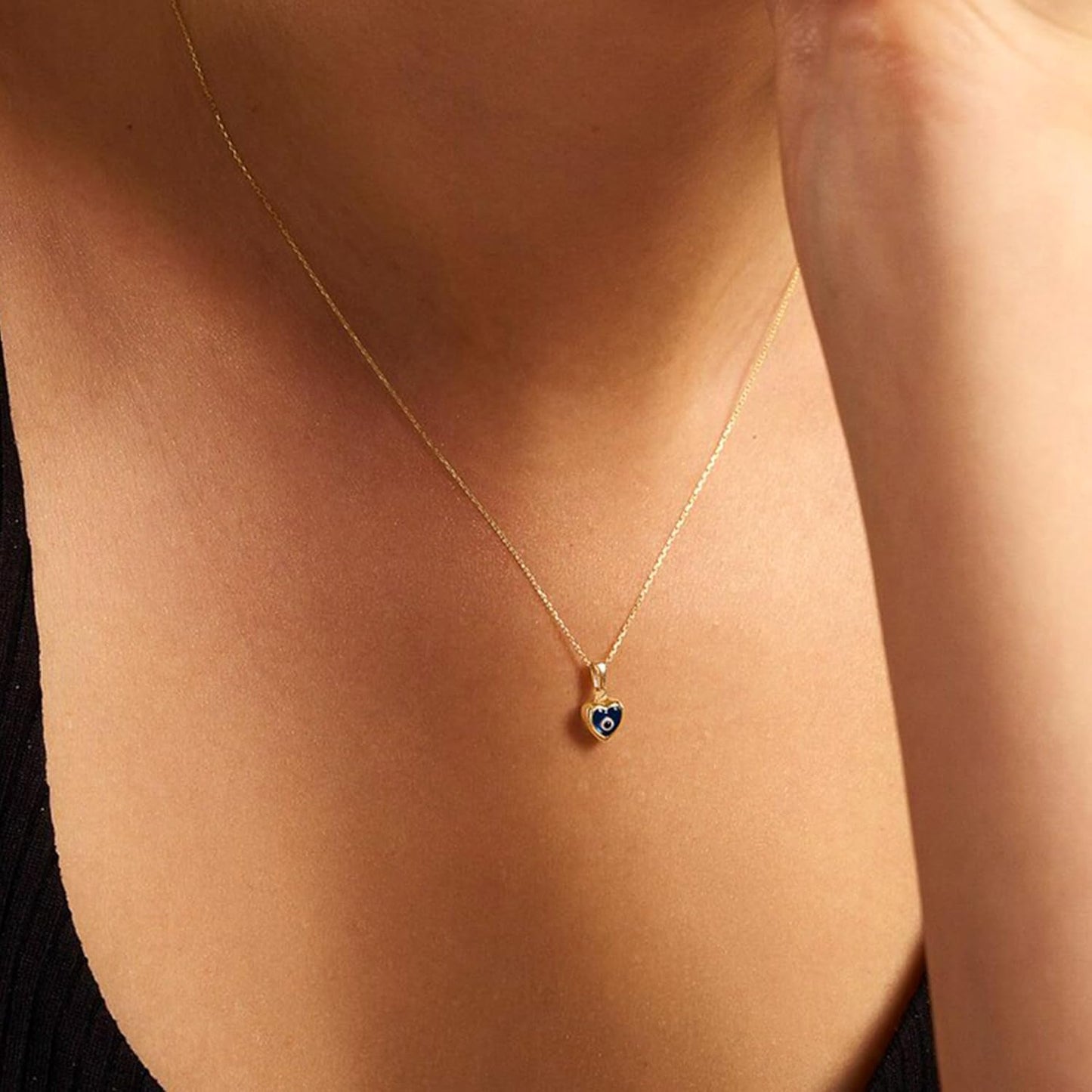 Evil Eye Necklace: 14K Gold Plated Blue CZ Diamond Boho Pendant for Women, Protection Gift