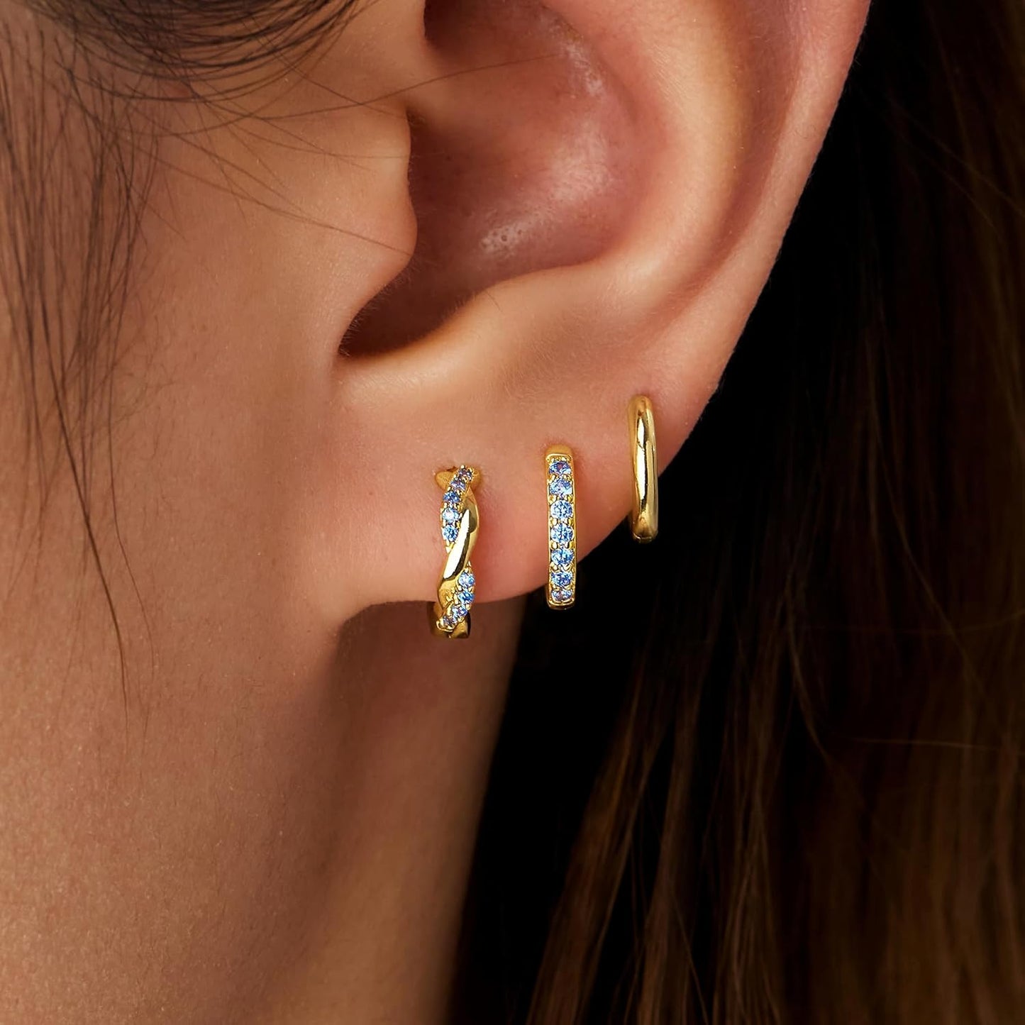 Inerney Gold Huggie Hoop Earrings Set for Women, Dainty Small Sterling Silver Earring Stacks Hypoallergenic Jewelry for Multiple Piercings
