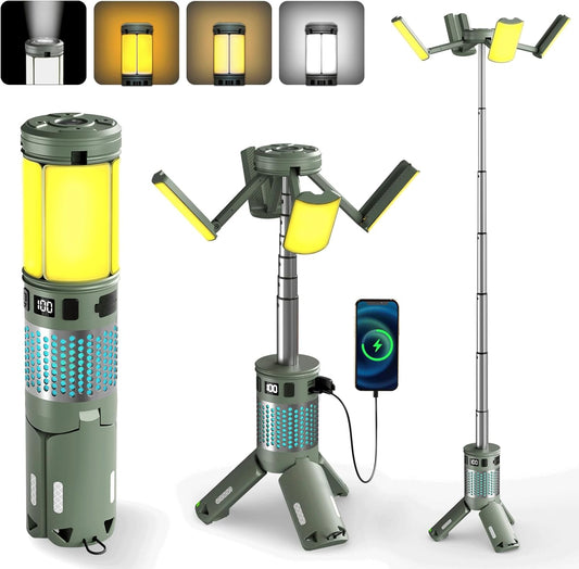 OMOMMD Telescopic Camping Lights, Rechargeable Camping Lights with Stand,12000mAh Collapsible Camping Lanterns, Magnetic Base Portable Flashlights IPX5 Waterproof for Camping,Hiking,Emergency Use
