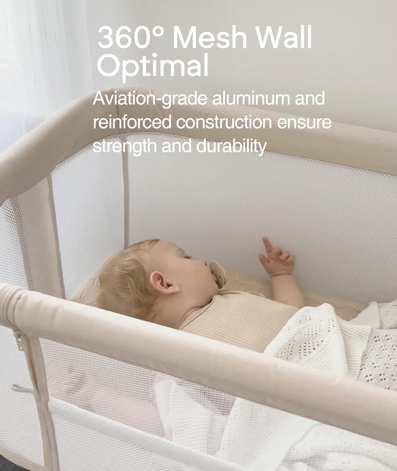 Bassinets Bedside Sleeper - All Mesh Bedside Bassinet with Wheels, Beige