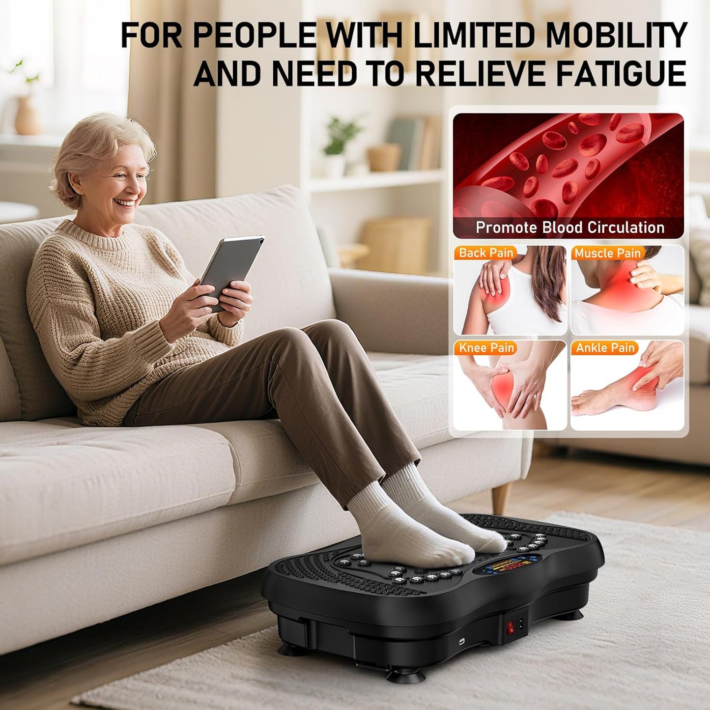 OMOMMD Vibration Plate Exercise Machine, 130 Levels Full Body Workout Vibrating Plate for Lymphatic Drainage Weight Loss, 450 Lbs Capacity Shake Platform with Resistance Bands Bluetooth for Women Men