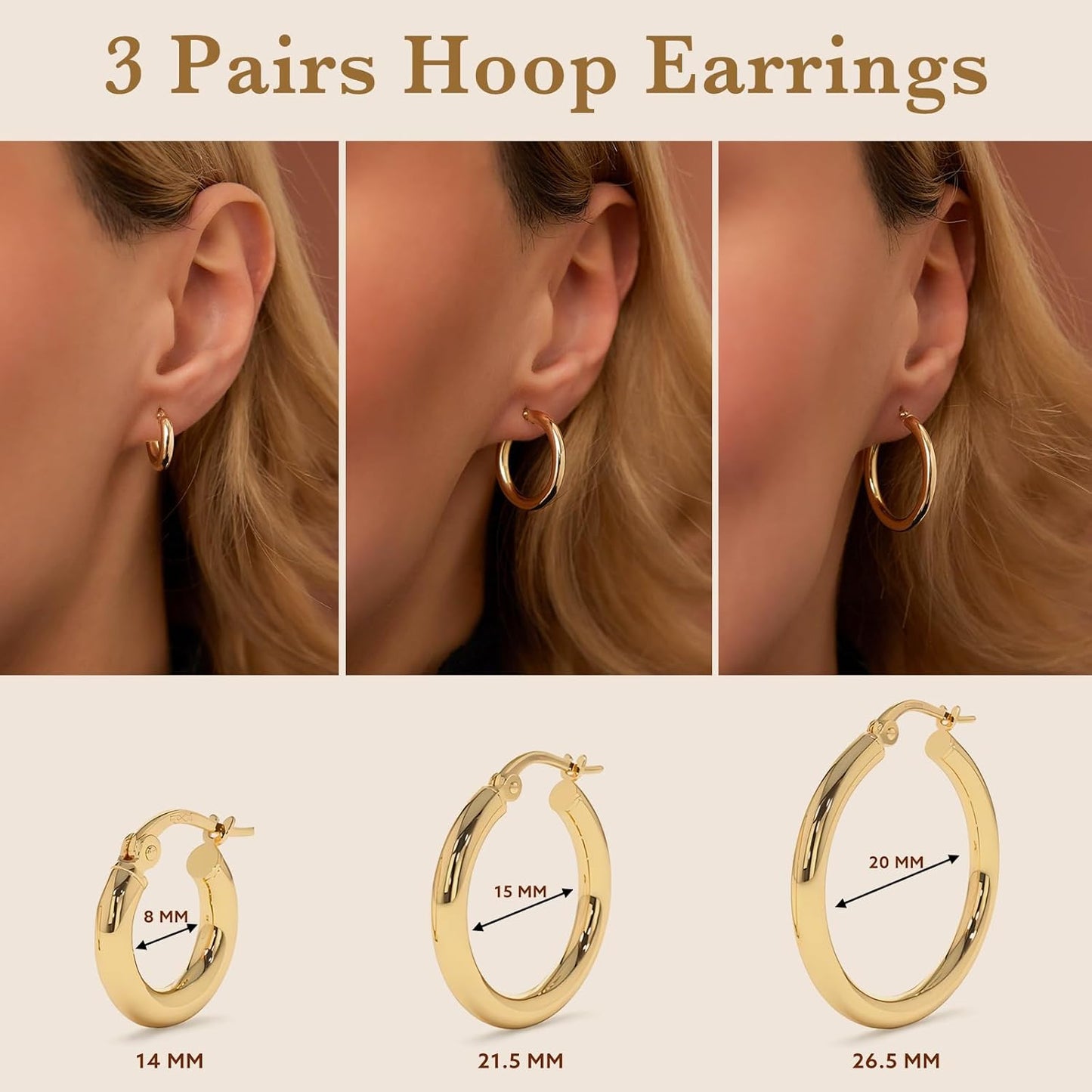 Small Sterling Silver Huggie Hoop Earrings Set for Women, 14K Gold Plated Hoops Stacks for Multiple Piercings