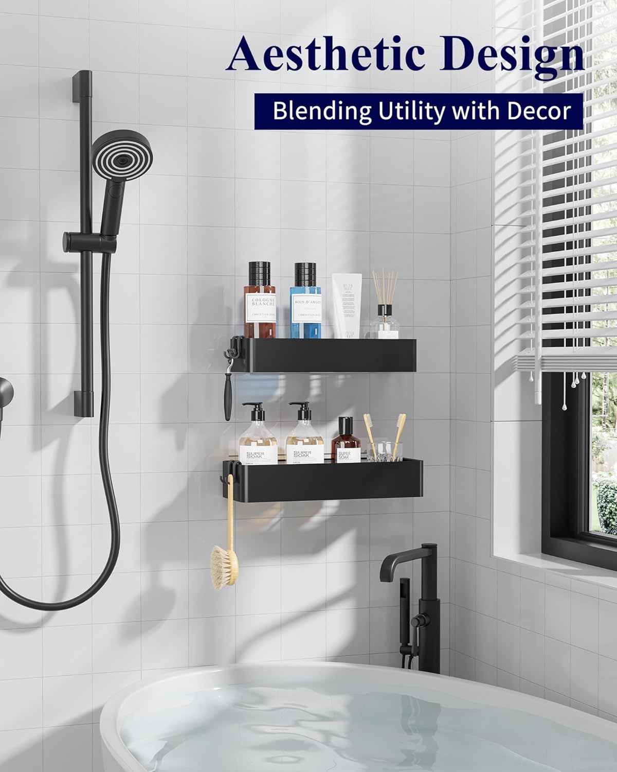 2 Pack Adhesive Shower Organizer, Rustproof Metal Shelves, No-Drill Bathroom Organizers and Storage
