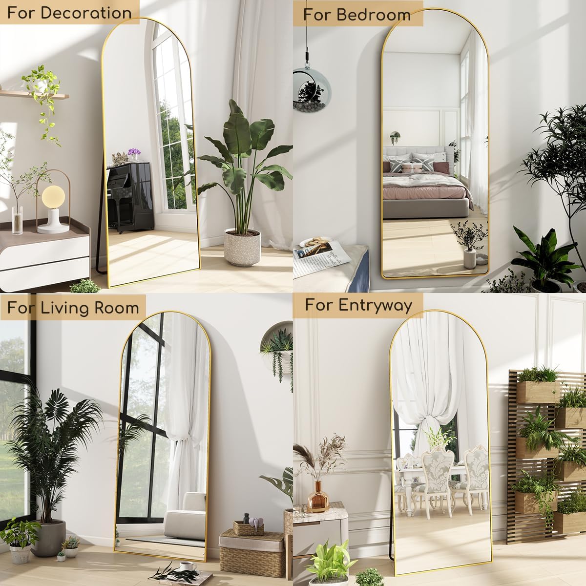 Arched Full Length Mirror, 70"x26" Free Standing Floor Mirror, Modern Full Body Mirrors with Stand