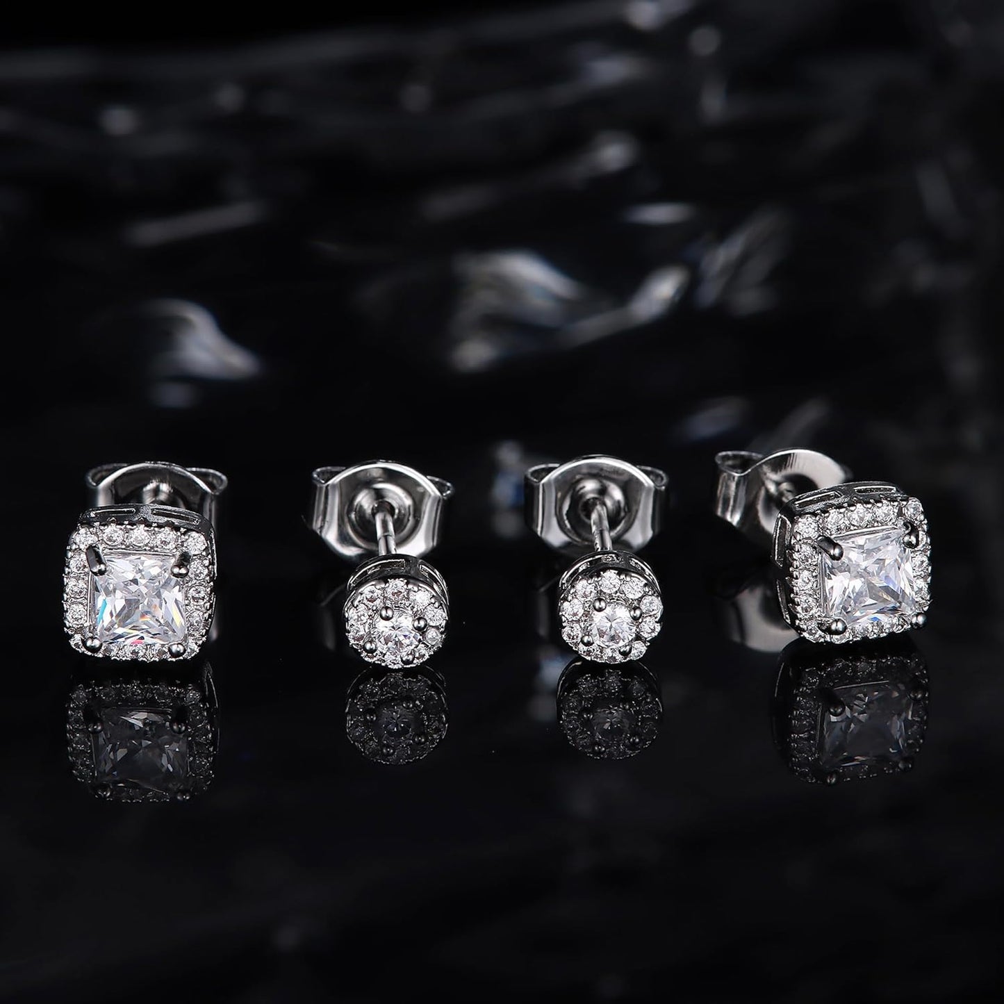 Hayoso 18K Gold Plated Halo Stud Earrings 925 Sterling Silver Cubic Zirconia Stud Earrings Round Square Diamonique Stud